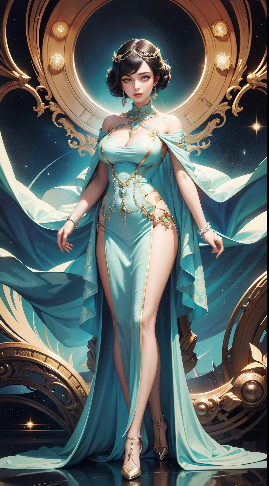((best quality)), ((masterpiece)), (detailed), 1girl elvish, jk, full body,wet,white skin,golden eyes, silver hair,medium breasts, kaleidoscope background image with soft colors, pink tones,8k,Need,masterpiece