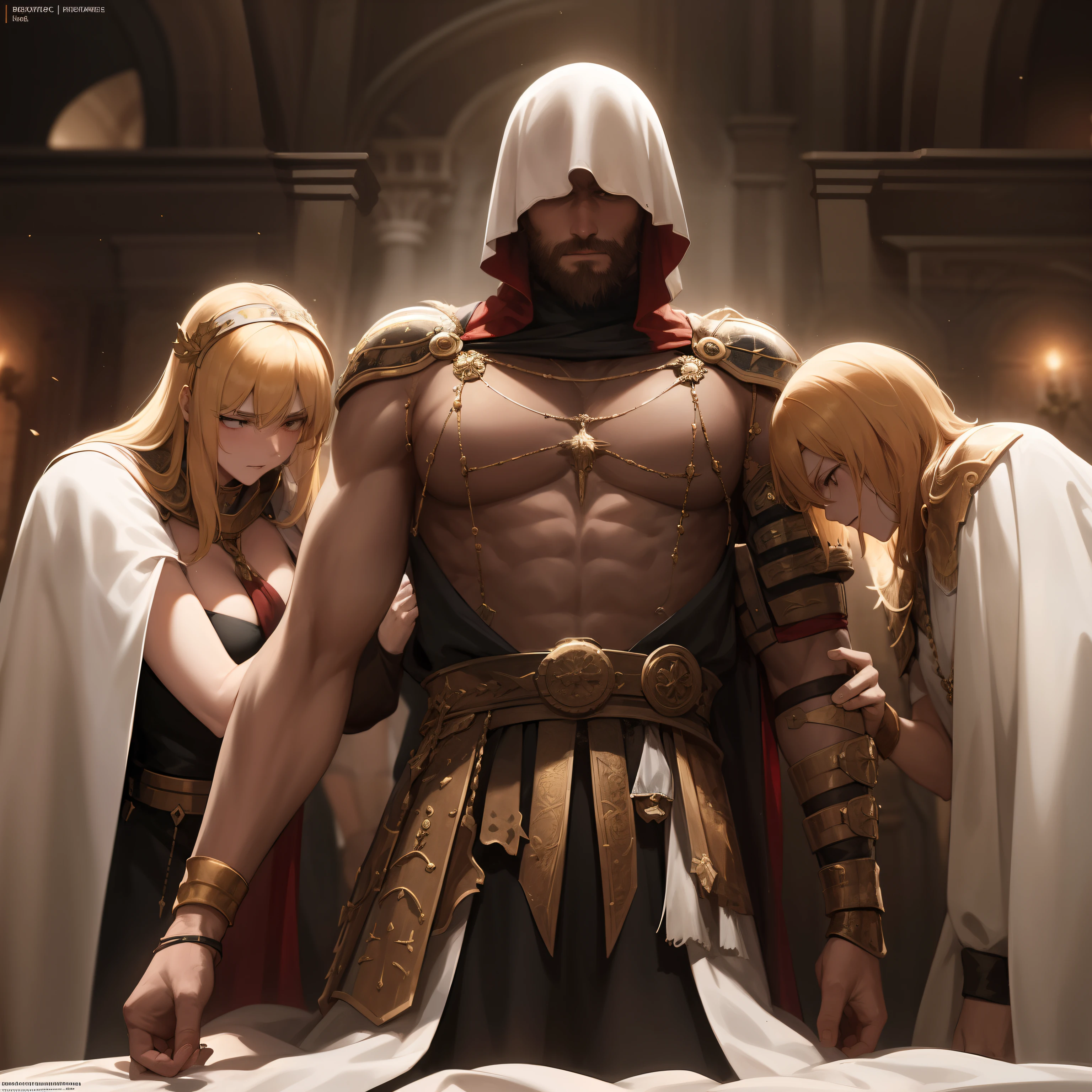 "Tragic and epic scene: Emperor Barbarossa's court assassinating Barbarossa, shrouded in a mysterious and suspenseful ambiance."