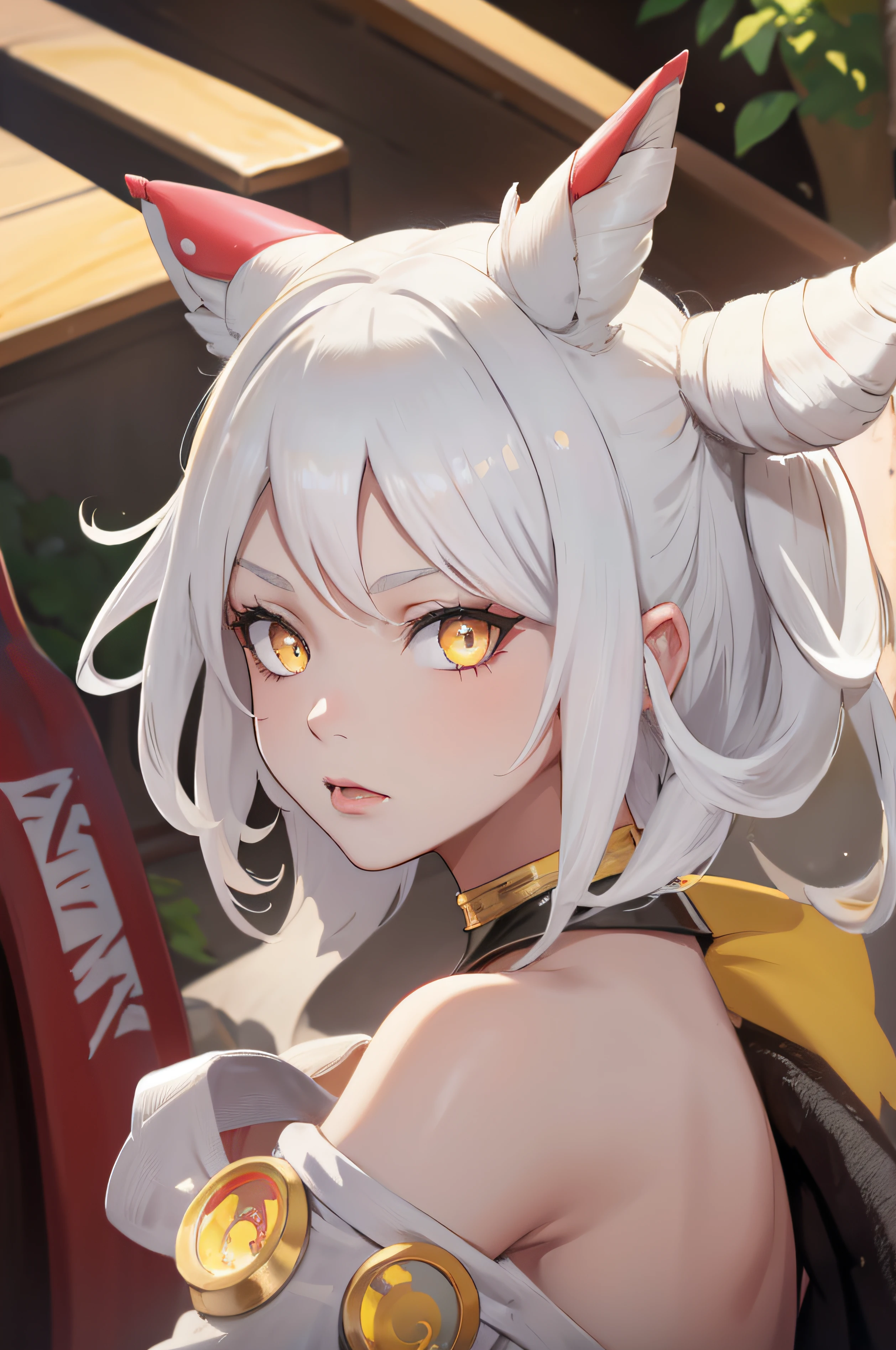 1girl,  white hair, yellow eyes,   portrait, realistic, towel, (onsen), sidelighting, wallpaper, nsfw, white hair, yellow eyes,  (animal ears|red horn:0.85),navel,(masterpiece,best quality:1.5),fiction art, RAW photo, best photo, best photo quality, 8k quality, 8k ultra, fair skin, (bright eyes), detailed eyes, beautiful hair