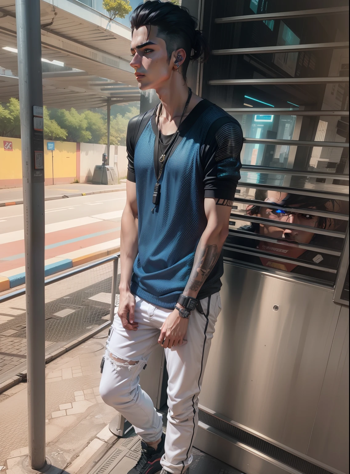 Change background cyberpunk handsome boy, realistic face, 8k, ultra realistic,