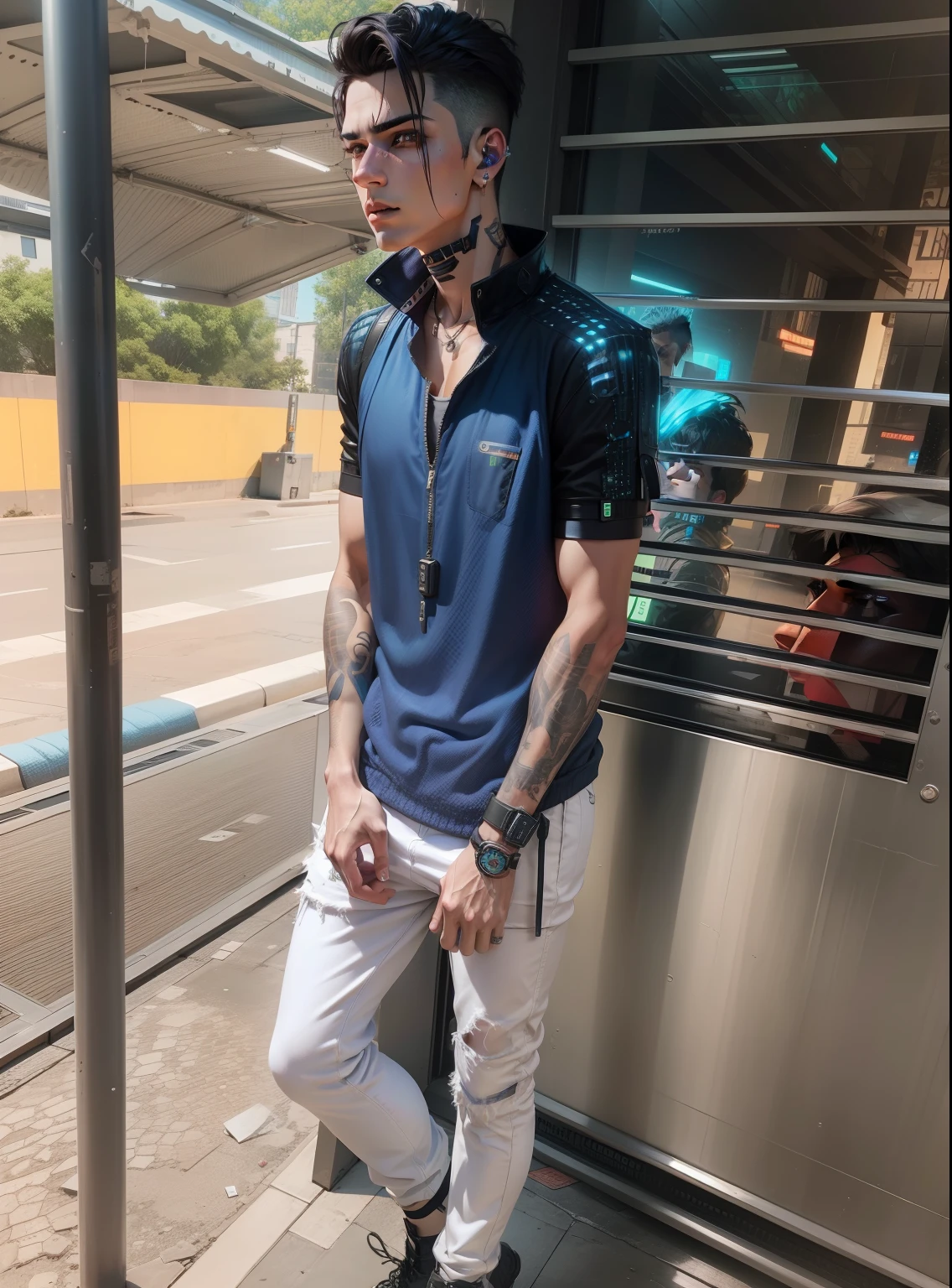 Change background cyberpunk handsome boy, realistic face, 8k, ultra realistic,