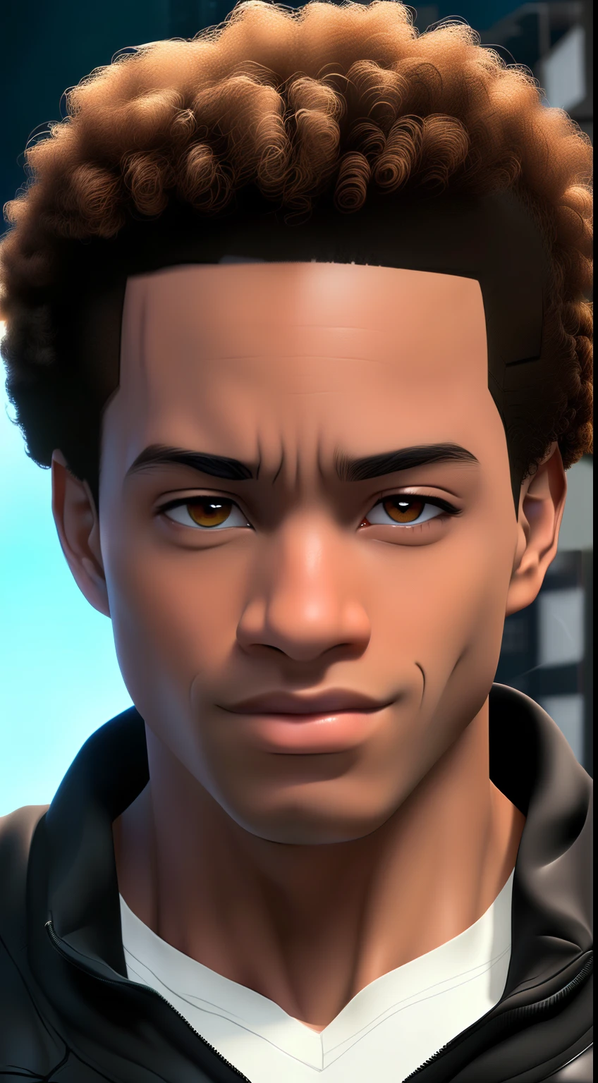 Best quality, masterpiece, high resolution, 1 male, miles morales, spiderman,, curly hair, Tindal effect,ism realism, dark studio, edge light, two-tone light, (high-detail skin: 1.2), 8K UHD, DSLR, soft light, high quality, volumetric light, photo, resolution high 4K,8K, clear background,