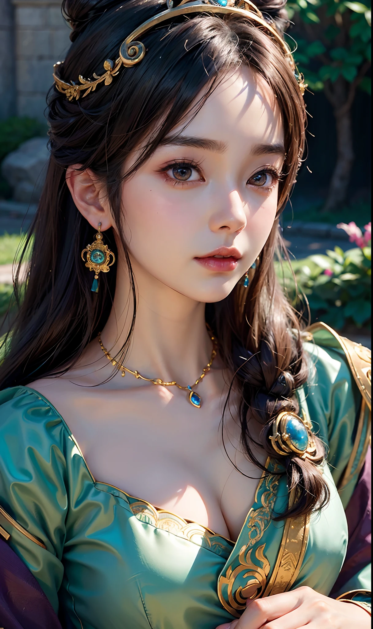a close up of a woman with a tia on her head, intricate ornate anime cgi style, 4 k detail fantasy, anime cgi, cinematic goddess close shot, inspired by Li Mei-shu, a beautiful fantasy empress, inspired by Lan Ying, smooth anime cg art, close up character, hyperdetailed fantasy character, game cg, ruan jia and artgerm