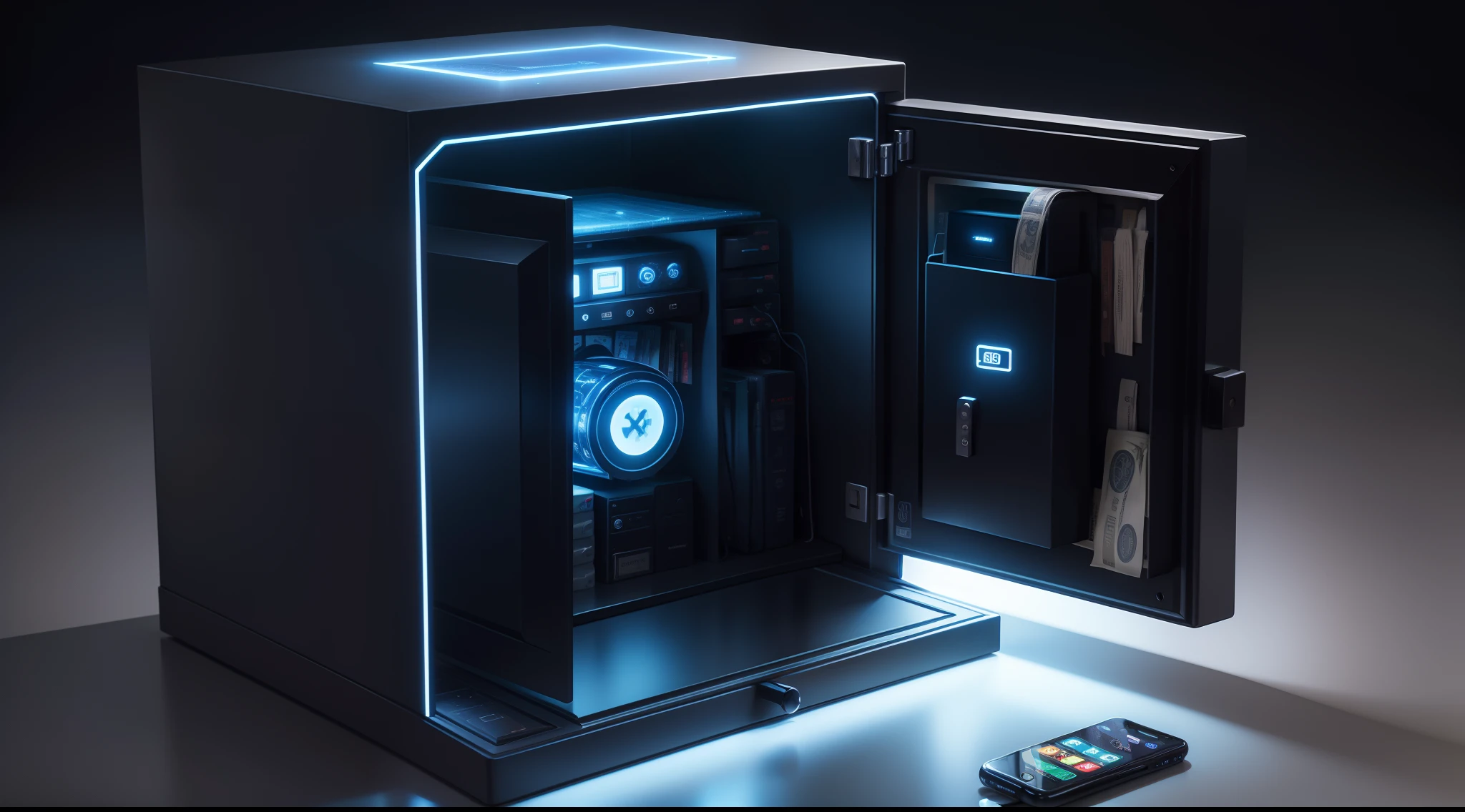 money safe with lots of electronics and technology - Dark blue color with led