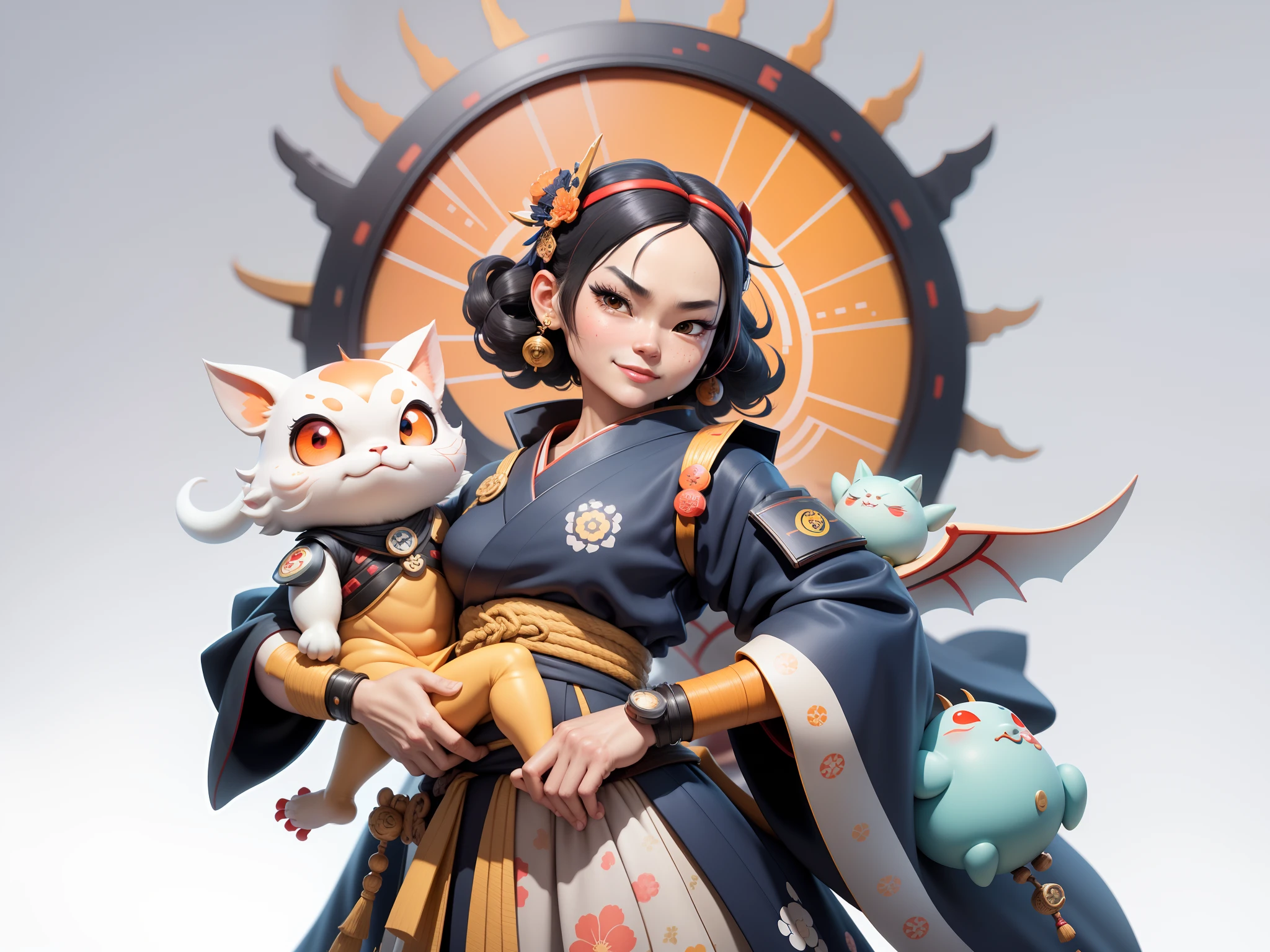 (Daisaku),(Need),(Super meticulous),(full bodyesbian:1.2),Japanese ukiyo-e girl,japanese geisha,Beautiful,Oriental dragon,Aeolian Thor,Raised sexy,爆乳,Oriental face,TV Anchor,Bust portrait illustration,Alone,In black suit,a blue tie,The face is slightly chubby,The face was clean,without a beard,Black super short hair,Black eyes,Smile confidently,3C computer sub-products,iPad, iphone,Digital painting,3D character design by Mark Clairen and Pixar and Hayao Miyazaki and Akira Toriyama,The illustration is a high-definition illustration in 4K resolution,With very detailed facial features and cartoon-style visuals。