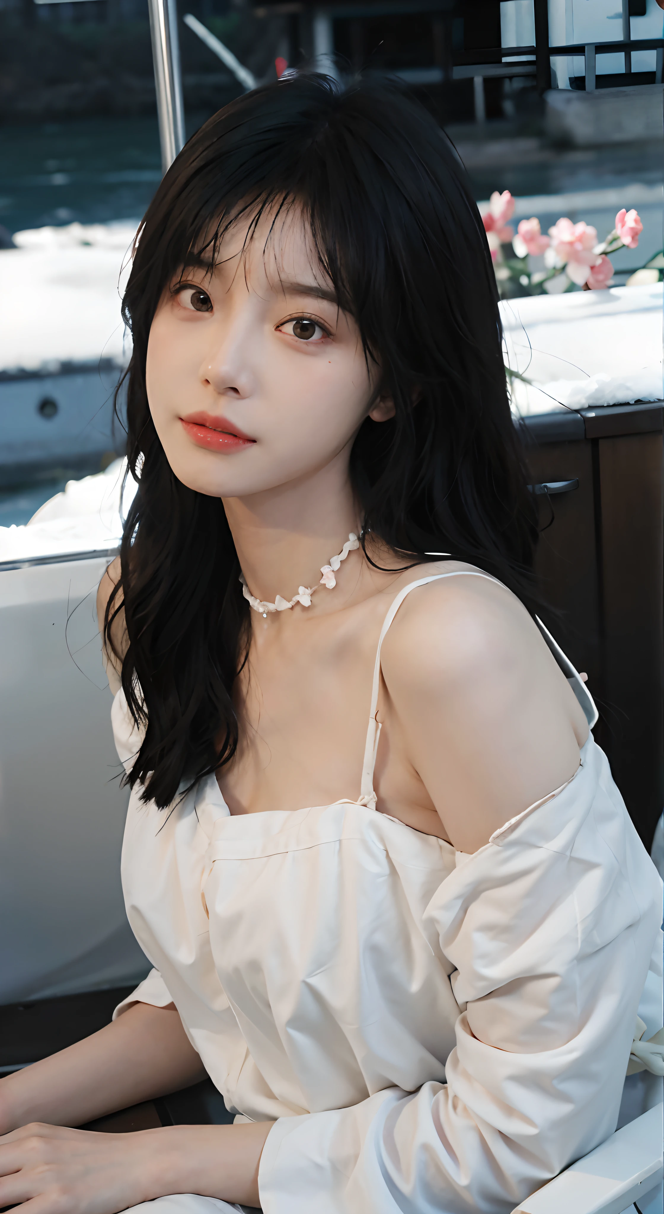 best qualtiy,tmasterpiece,超高分辨率,(realisticlying:1.4),2girls,winking,self-shot,,Gauze clothes,,Large wavy curls,Goose egg face,tiara crown,Enchanted smile,二重まぶた,A pair of peach blossom eyes,Lace wedding dress,Pure,choker necklace,adolable,Snow-white translucent skin,head straight-looking at viewer,In Maserati cars,Full of atmosphere,hair pin:1.4,(The upper part of the body:1.4),