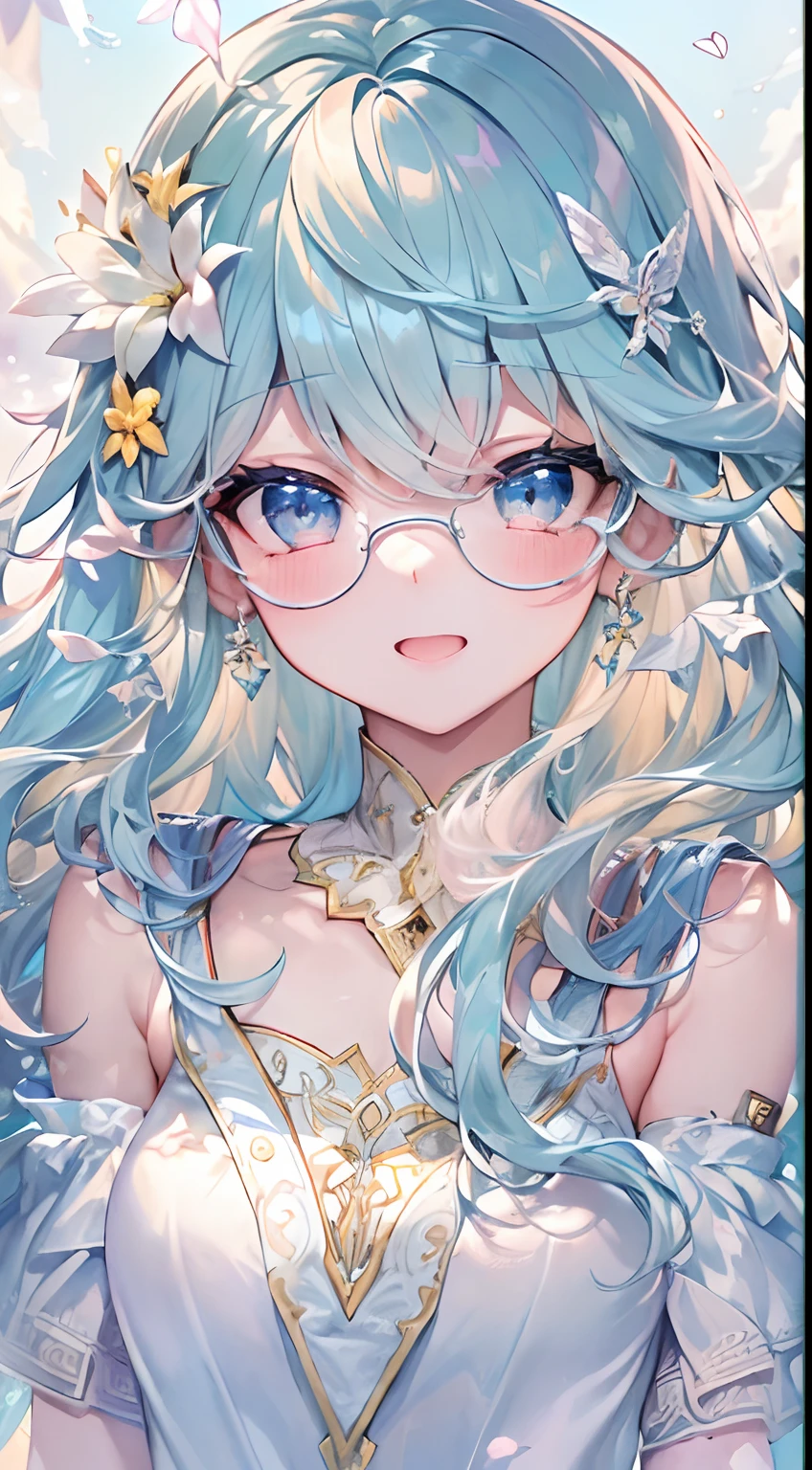 (((masterpiece、top-quality、top-quality、watercolor paiting)))(Curly)、Official art、Beautifully Aesthetic:1.2)、(4girl:1.5)、(Fractal Art:1.3)、The upper part of the body、colourfull、((Ultra-detailed retina:1.5))、embarrassed from、(Midriff)、((Super Detail Eyes:1.5))、(rainbow-colored hair、colourful hair、Half blue and half light blue hair:1.5)、((the Extremely Detailed CG Unity 8K Wallpapers、masterpiece、top-quality))、((ultra-detailliert:1.2))、(The best lighting、Best Shadows、extremely delicate and beautiful)、(the Extremely Detailed CG Unity 8K Wallpapers、masterpiece、best qualtiy、ultra-detailliert)、(The best lighting、Best Shadows、extremely delicate and beautiful)、(the perfect body:1.5)、((High School Uniforms:1.5)),{{{{Dazzling brilliance}}}}、Rainbow Bridge、(masutepiece:1.2), Best Quality, (Illustration:1.2), (Ultra-detailed), hyperdetails, (delicate detailed), (Intricate details), (Cinematic Light, best quality backlight), solo women, Perfect body, (4girl), (Best Illumination, extremely delicate and beautiful), Cinematic Light、【emblem:Irridescent color 】、【emblem】、【emblem】、with white angel wings proportional to the body,,,,,,,,,,,,,blue-sky、Sunnyday、eye glass
