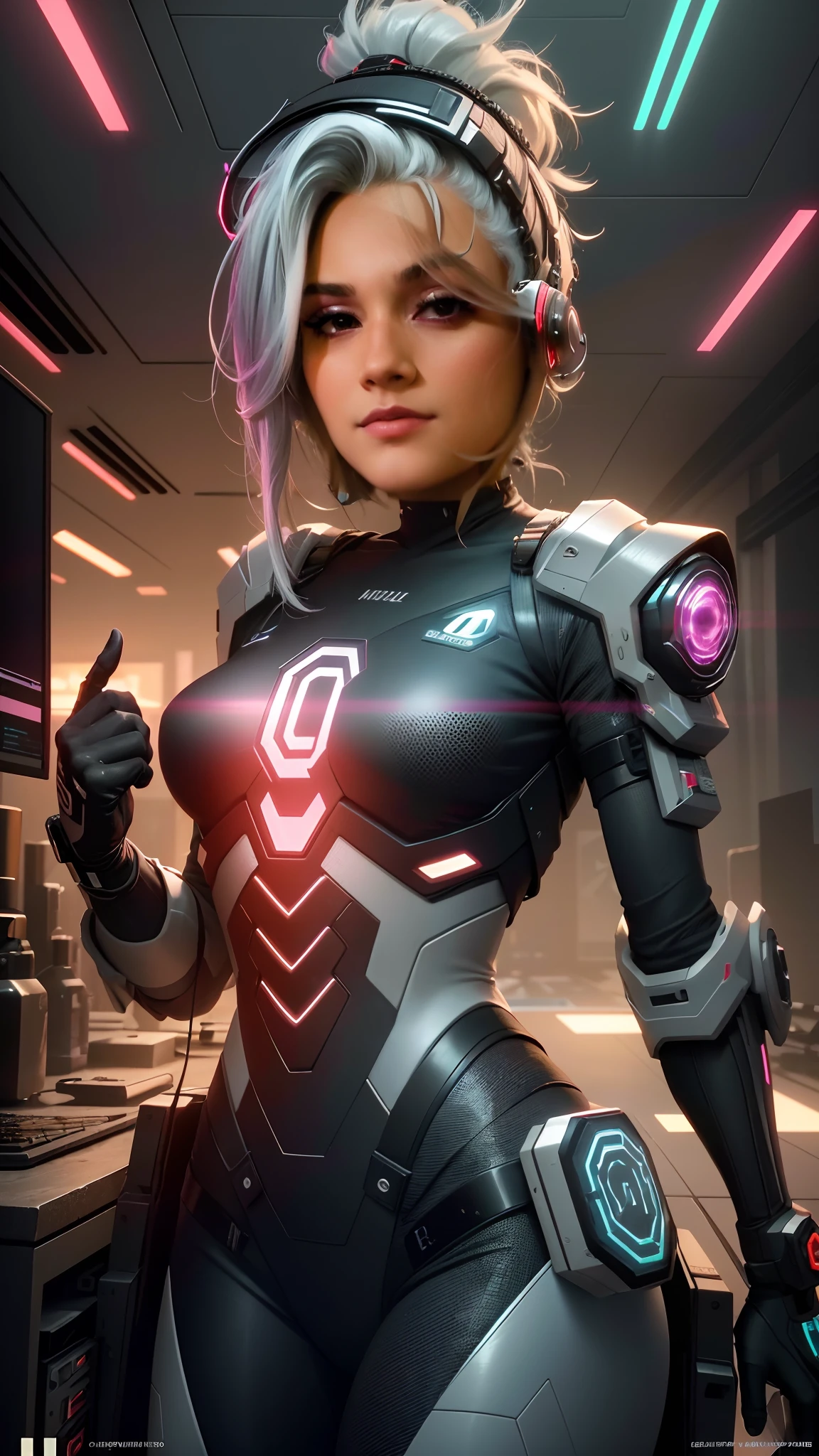((melhor qualidade)), ((obra-prima)), (muito detalhado:1.3), ............3d, majo (Cyberpunk:1.3) Hacker feminino, cabelos grossos, seios semi-expostos, terminais de computador operacionais, servidores de computador, telas LCD, fibre optic cables, Logotipos corporativos, HDR (high dynamic range), ray tracing, NVIDIA RTX, super resolution, Unreal 5, espalhamento subsuperficial, Texturas PBR, Post-processing, anisotropic filtering, profundidade de campo, Maximum Sharpness and Sharpness, texturas multicamadas, Mapeamento especular e de albedo, surface shading, Precise simulation of light-material interactions, perfectly proportions, octane rendering, Duotone Lighting, ISO baixo, white-balance, rule of thirds, ampla abertura, 8K BRUTO, high efficiency subpixels, Subpixel convolution, glow particles,