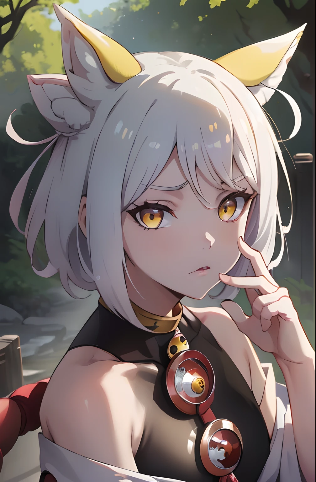 1girl in,  White hair, Yellow eyes,   Portrait, Realistic, Towel, (Onsen), side lights, Wallpaper, NSFW, White hair, Yellow eyes,  (Animal ears|red horns:0.85),Navel,(masutepiece,Best Quality:1.5),fiction art, Raw photo, Best Photo, best photo quality, The 8k quality, 8k ultra, Fair skin, (Bright eyes), Detailed eyes, Beautiful hair, magical light, (masutepiece,Best Quality:1.5), Soft lighting,Gorgeous light and shadows ,Sunny