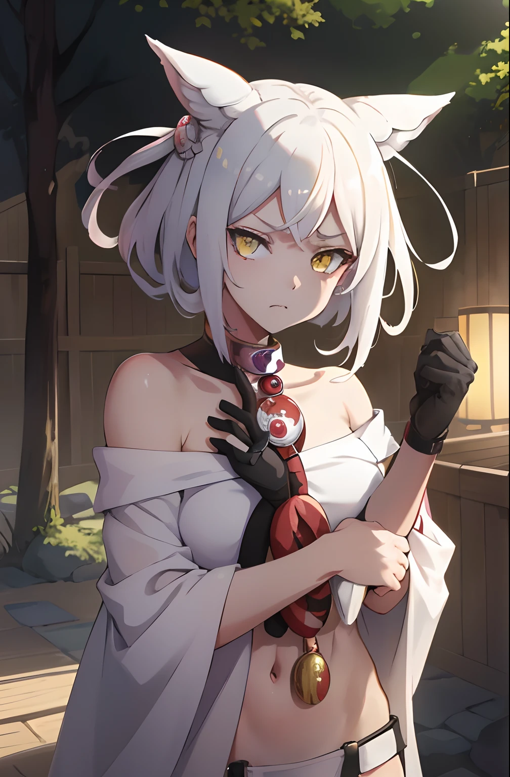 1girl in,  White hair, Yellow eyes,   Portrait, Realistic, Towel, (Onsen), side lights, Wallpaper, NSFW, White hair, Yellow eyes,  (Animal ears|red horns:0.85),Navel,(masutepiece,Best Quality:1.5),fiction art, Raw photo, Best Photo, best photo quality, The 8k quality, 8k ultra, Fair skin, (Bright eyes), Detailed eyes, Beautiful hair, magical light, (masutepiece,Best Quality:1.5), Soft lighting,Gorgeous light and shadows ,Sunny