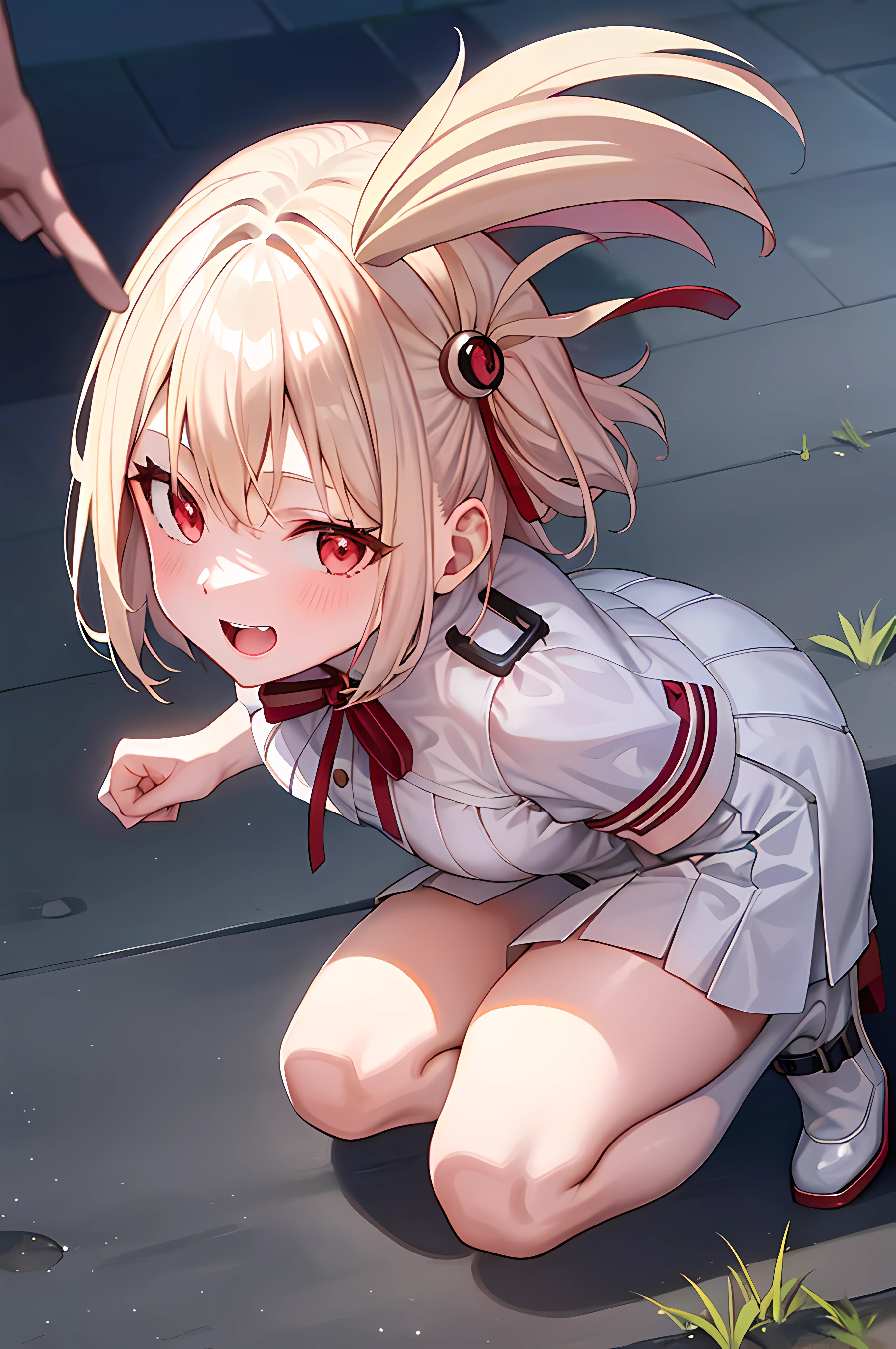 hoshino ruby, blonde hair, long hair, one side up, red eyes, mismatched pupils, star-shaped pupils, nsfw, large breasts,　nipple, naked, nude, sea, Highway, flooded, running, Building FIRE, Heavy snowfall, Peeing, lactation, projectile lactation