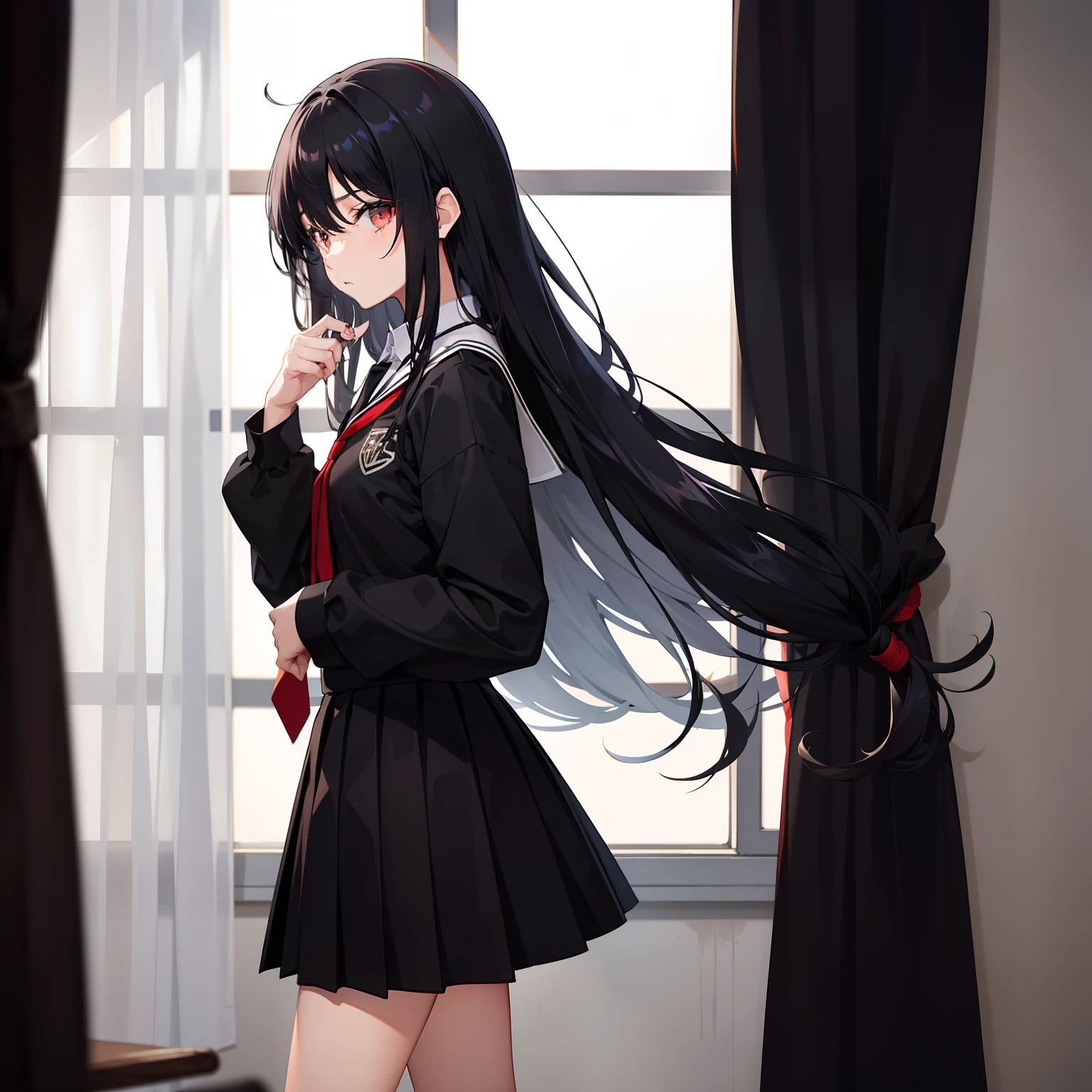 Black Haired, (Long hairstyles), Yellow Vertical pupil,(Vertical Eyes), Wolf ears, (Wicked Smiles), A girl, Wearing a White Suit Design Fur under The Neck, Aesthetic Design, Underneath Black shirt, Red Necktie, (((Holding White Board Front Written Gay Lord))), ray,backlighting, masterpiece, best quality, exquisite,8k,absurdres ,super fine illustration,(looking at viewer), Back Ground, Wallpaper (((Snowy Forest Wolfs in corner))),