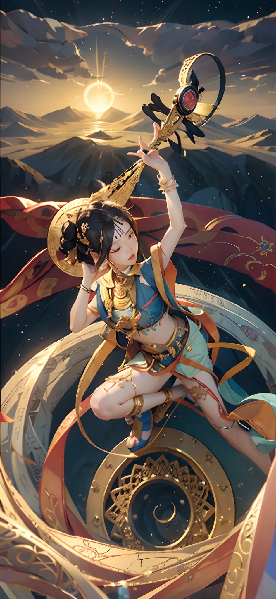one-girl,Surrounded by fluttering ribbons,clean backdrop,Dunhuang style,ultra-realistic realism,ultra-realistic realism,suprerralistic,classicism,hyper HD,retinas,tmasterpiece,ccurate,textureskin,anatomy correct,super detailing,high detal,high qulity,1080p,A high resolution,best qualtiy,Award-Awarded,16k,8K,4K,k hd