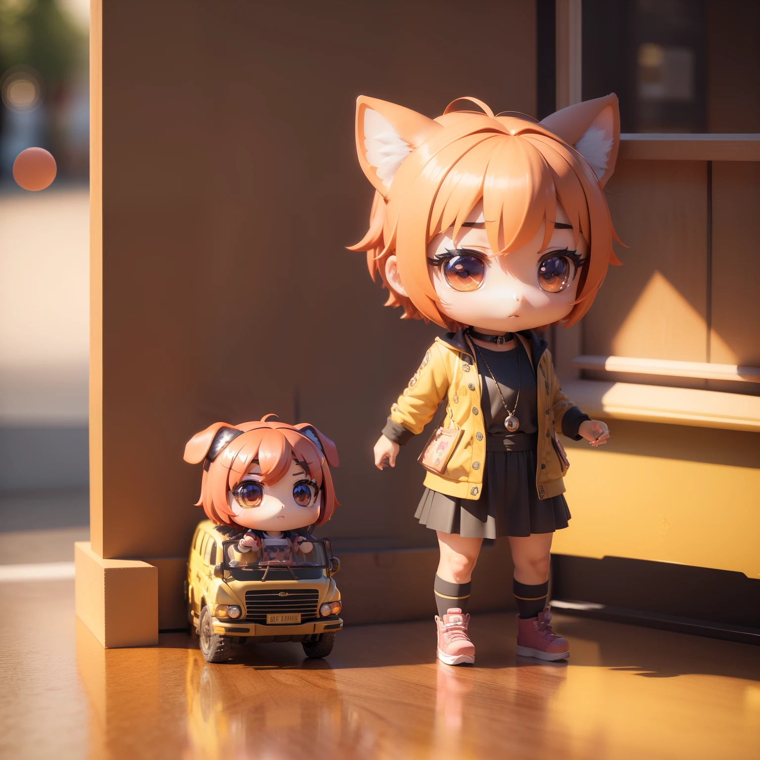 (((chibi3d))) (best quality), (masterpiece), a detailed 3D chibi rendering in the style of anime, featuring a cute dog and 曼殊沙華, (chibi3d:1.1), (曼殊沙華:1.3), (bus:1.3), (8K resolution), vibrant colors, intricate details, (award-winning:1.2)