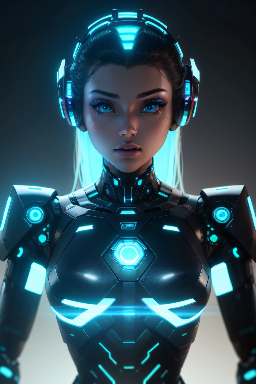 futuristic,High-tech
artificial intelligence,artificial intelligence
robot,robot
humanoid,doll
metallic,Metallic
neon lights,neon
hologram,hologram
floating screens,Floating screen
sci-fi,science fiction
highly detailed,HD details
dynamic lighting,Dynamic lighting；sideface；The upper part of the body