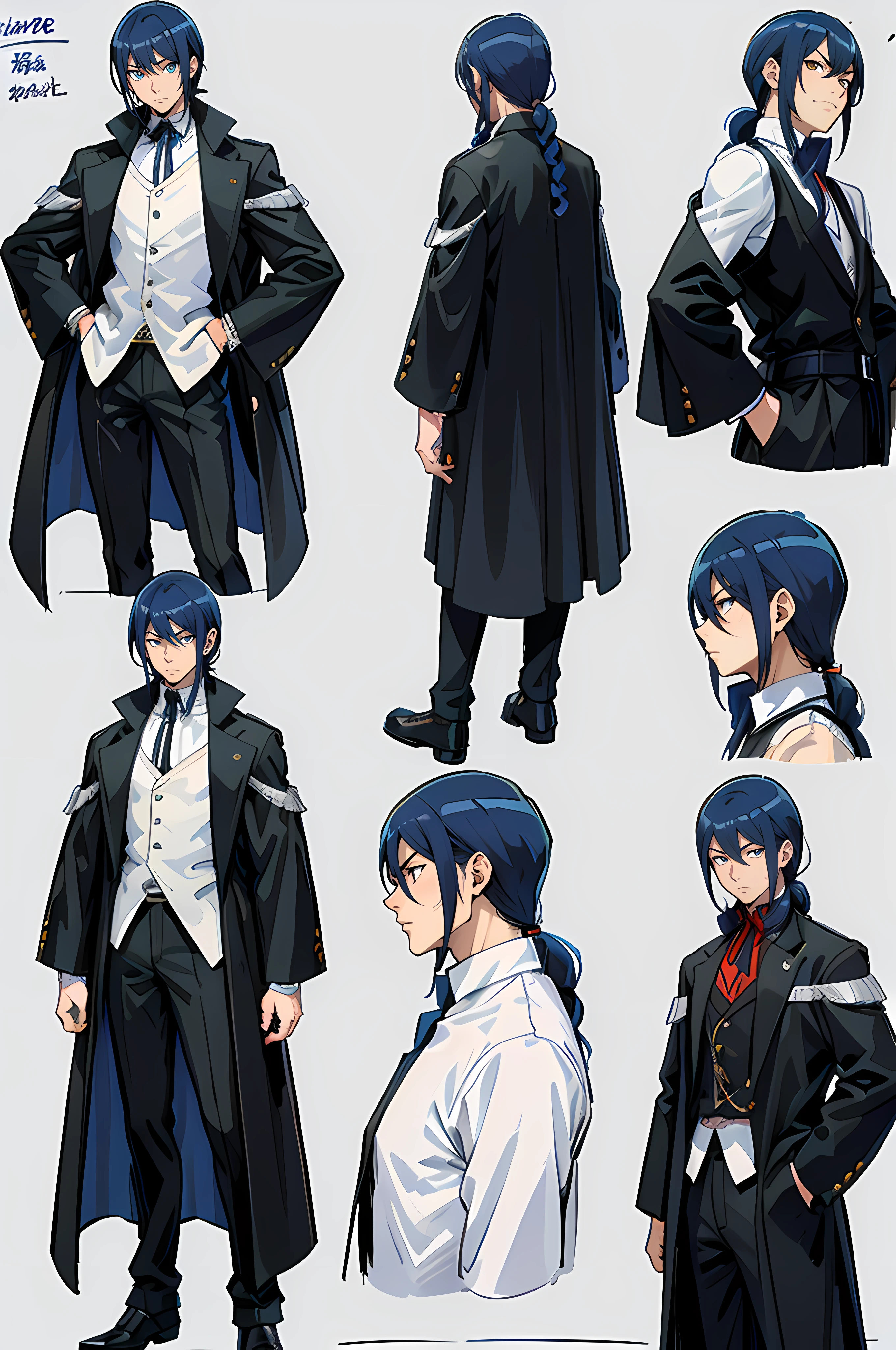 (em estilo model sheet e yusuke murata) crie um personagem com roupas no drip, Magical style using the art of Marcias, (He's a man, tem cabelo preto, olhos preto, corpo atletico), ( Ele tem ), (confident expression, he's very handsome)