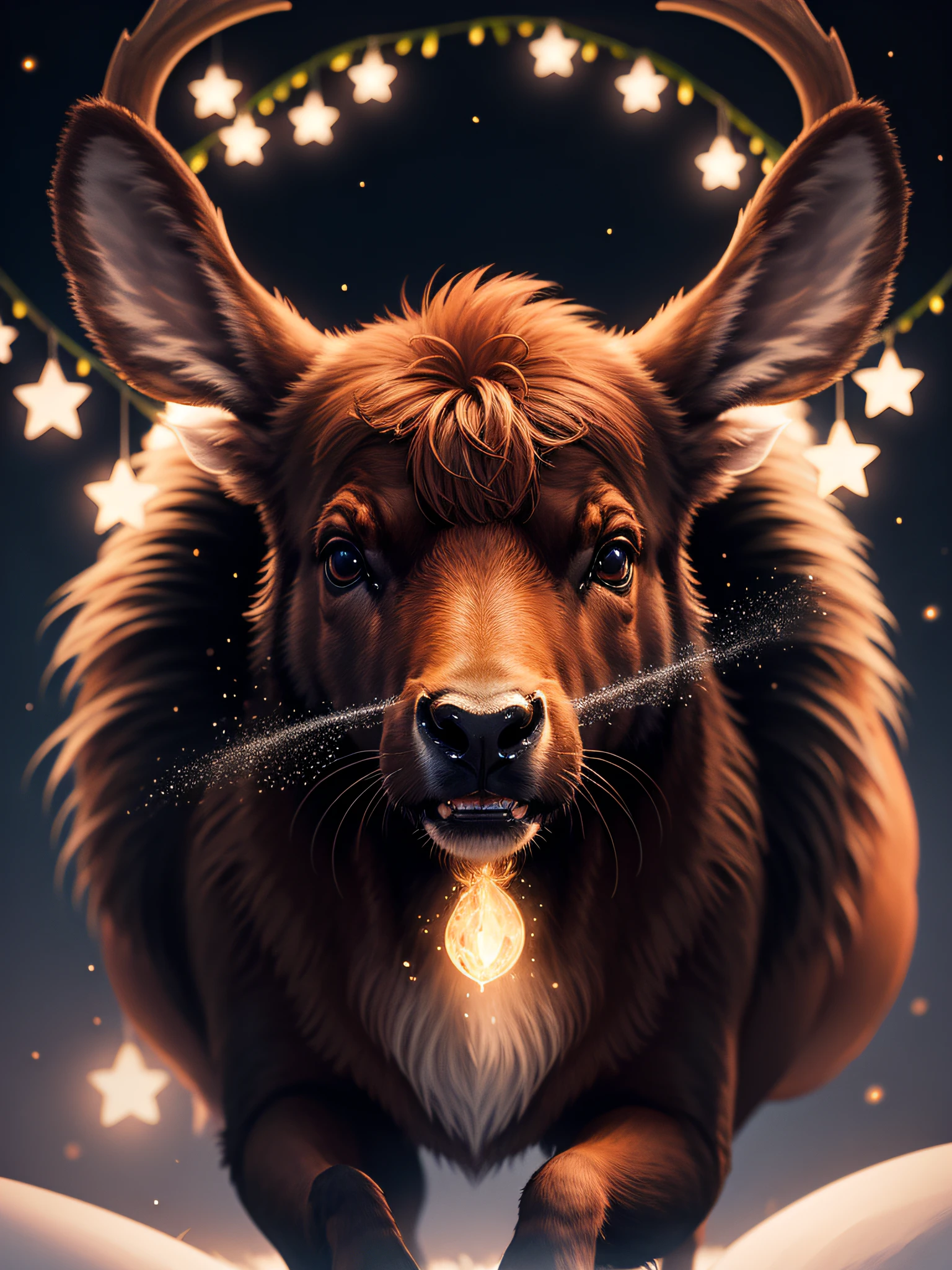 Christmas elk running in the night sky