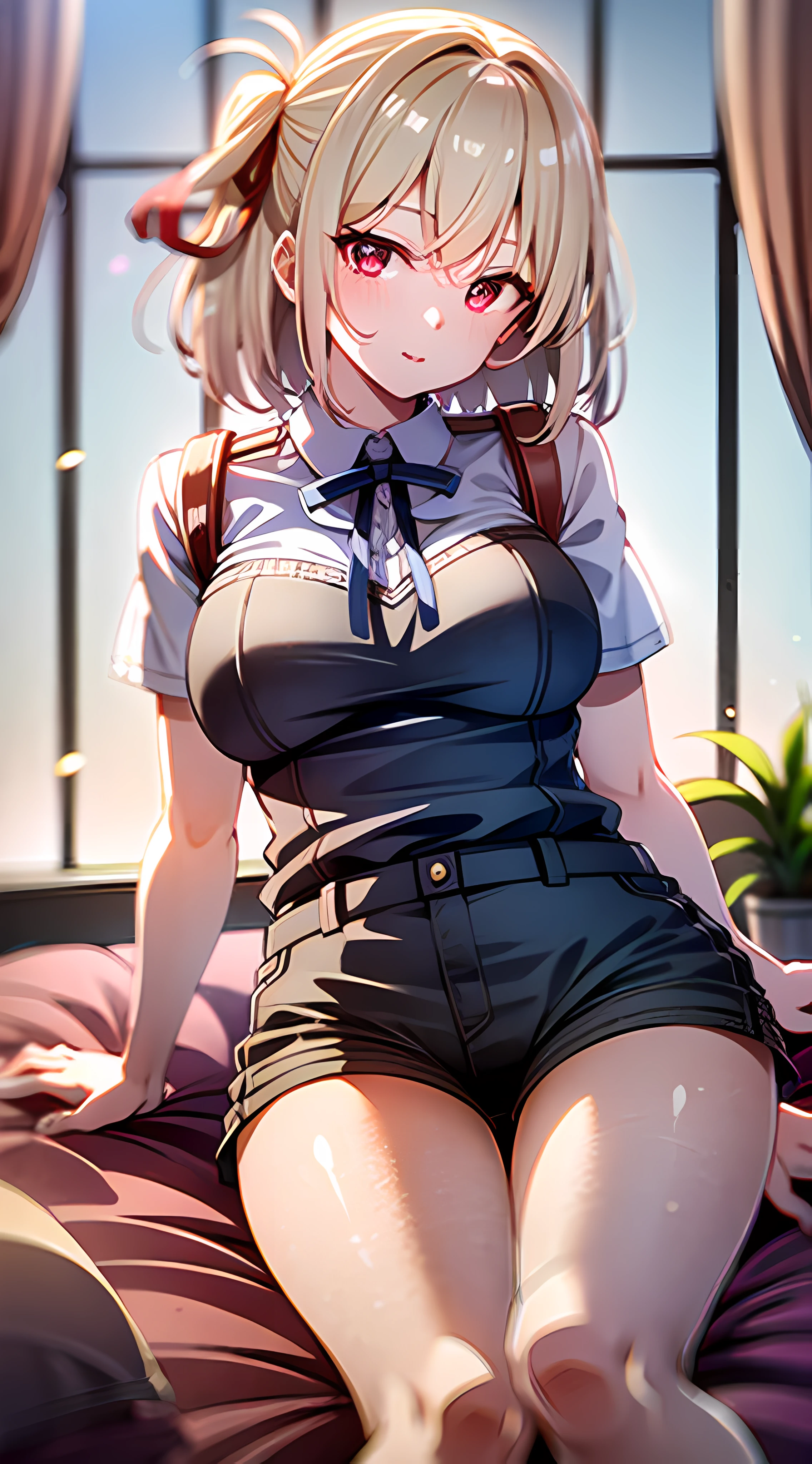 1 girl, 独奏, nurse costume, laughing, Short hair, blond, eyeglasses, Sweaty, glove on hands, picked up her clothes, Showing Pussy, looking a viewer, kitty,