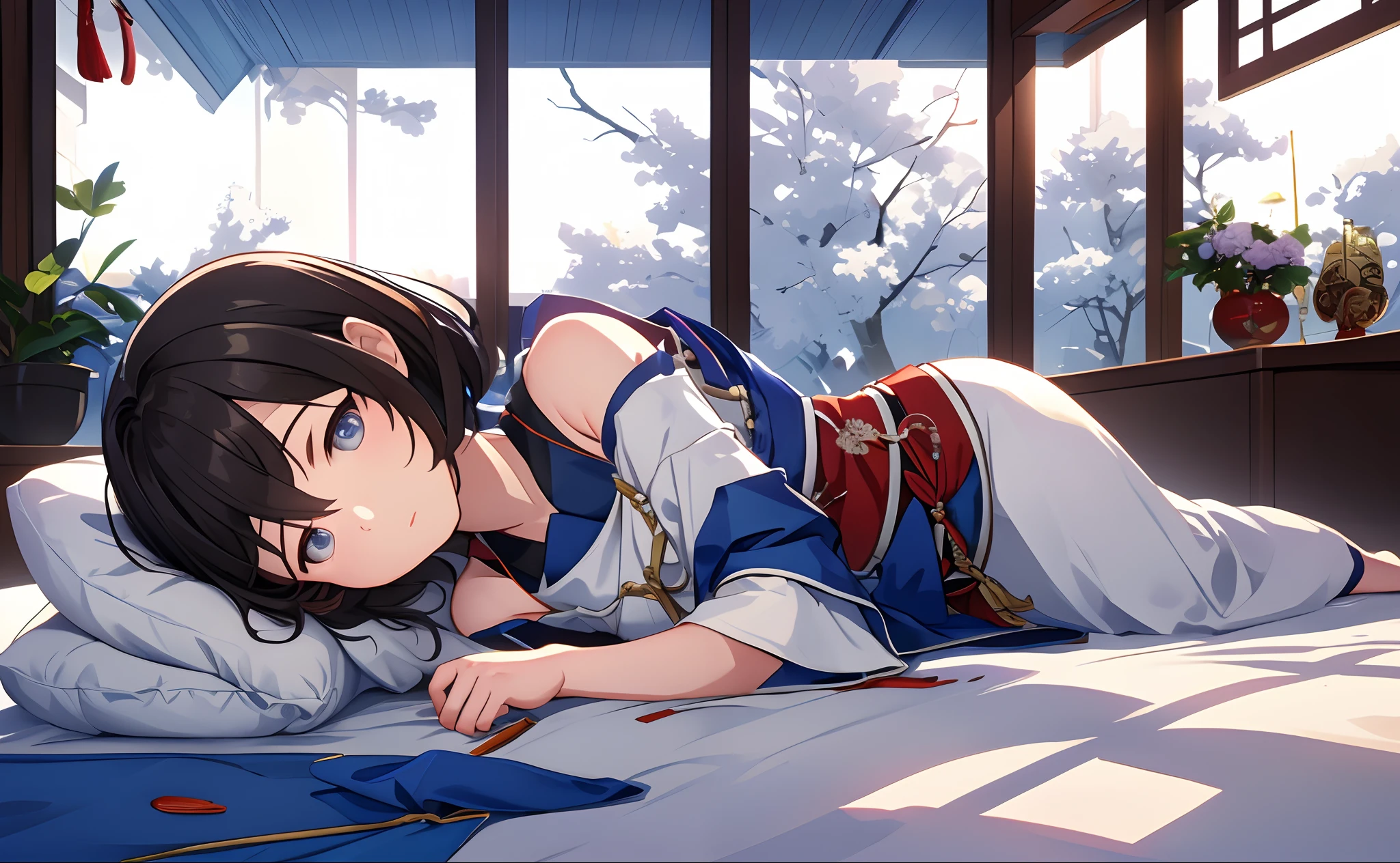 alone , (amano yoshitaka:1.4),(Haruhiko Mikimoto:1.4),1 girl,(80's:1.2),(sketch:0.8),(watercolor:0.6), (realistic:0.8),Masterpiece Top quality Very detailed detailed light Very delicate and beautiful , spread your legs ,sweaty, wet skin, camel toe, Bedroom, NSFW, nude, black hair, shortcut, sitting on the bed, Arms behind the legs, cover, put your hand on your crotch, hair band, sunburn, open your mouth, close your eyes,