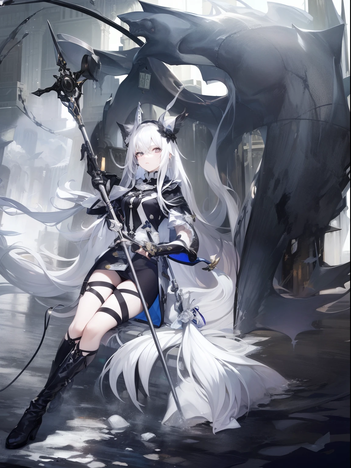 A woman in a white dress holding a sword and a sword - SeaArt AI