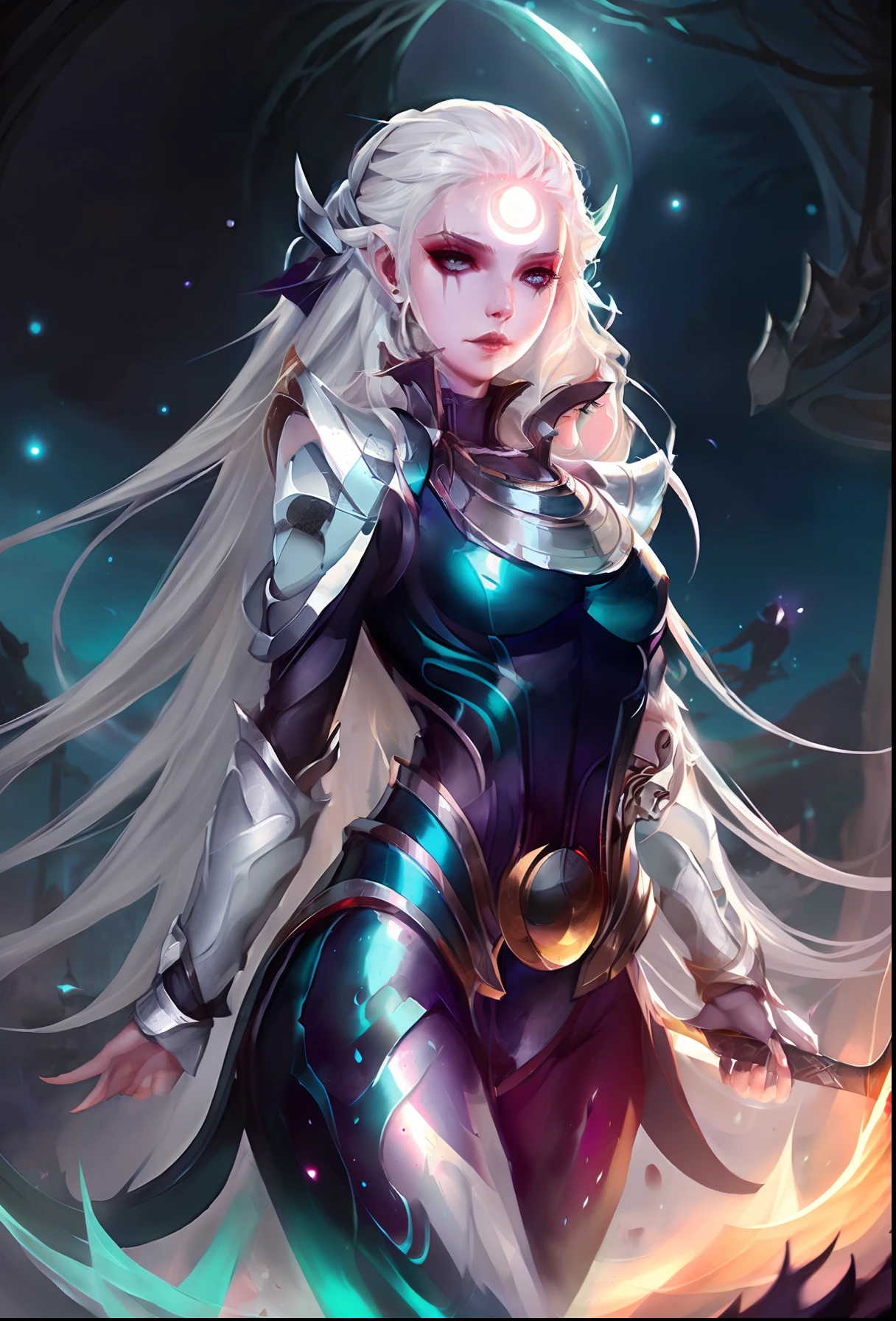 Anime - Imagem de estilo de uma mulher com cabelo branco e uma capa preta, cosmic elf D&d, Mago Celestial Lindo, Neoartcore e Charlie Bowater, Loish e wlop, goddess of space and time, Maya Ali como uma feiticeira da tempestade, divindade de cabelos brancos, estilo de arte charlie bowater, Loish |, aura negra brilhante