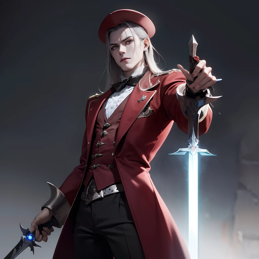 Edward Castlevania, the enigmatic protagonist of your game, emerges as the last surviving descendant of the legendary Castlevania vampire lineage that faded into history and millennia ago. Residing in the 1500 AD era, he aligns himself with the secretive organization known as "The Saber Cross." Tasked with eradicating vampiric threats preying upon humanity, Edward wields his unique dual-transforming pistols, seamlessly transitioning them into formidable swords. His existence bridges the gap between the supernatural and human worlds, adding an intriguing layer of complexity to his character as he navigates his eternal struggle he's also wearing a red jacket tuxedos and have a fedora hat