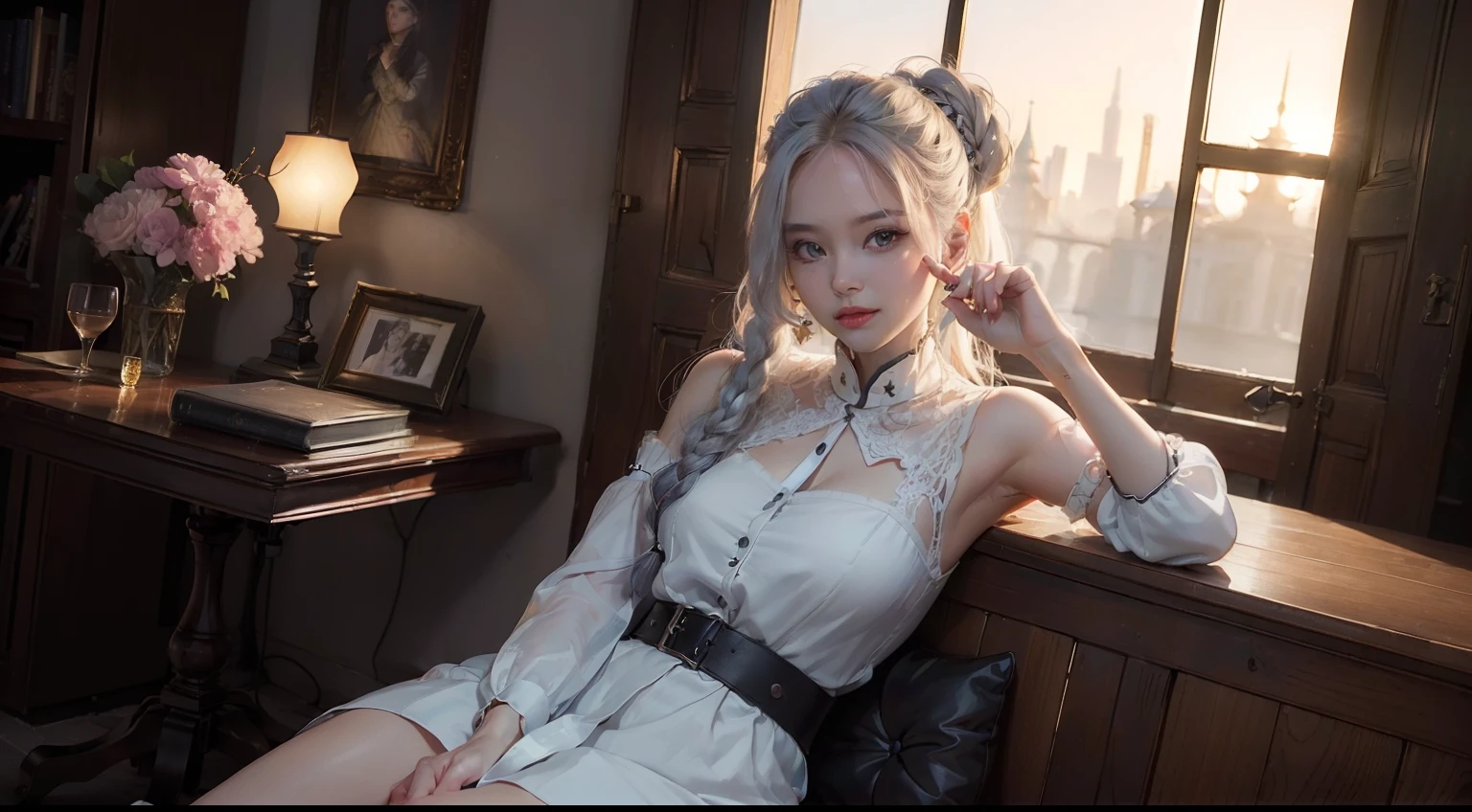 full-body portraits, photograph realistic, A beautiful Chinese woman, Adult video actress, In very crowded train sleeper cars, The whole body is soaked with sweat, slim toned body, Height 1.6m, perfect female shape, 34C breasts, Naked of breast, Slim waistline, Elongated legs, 28-inch hips, Wheat-colored skin, Full forehead, Slender eyebrows, Wear red and black erotic underwear, Suspender stockings, Wear platform stiletto heels, tempting pose, streaked hair, white hair, colored inner hair, bangs, messy hair, straight hair, short hair, hair slicked back, jewelry, longeyelashes, earrings, makeup, gloom (expression), red lips, cinematic lighting, three sided view, masterpiece, ccurate, textured skin, super detail, best quality, 8k