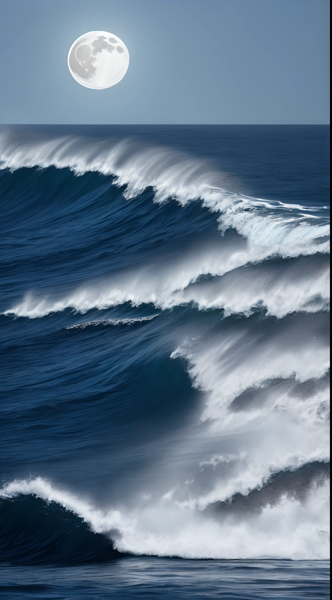 winning artwork,extreme beautiful,8k wallpaper,White Moon,perfect compositions,Shocking months,the sea