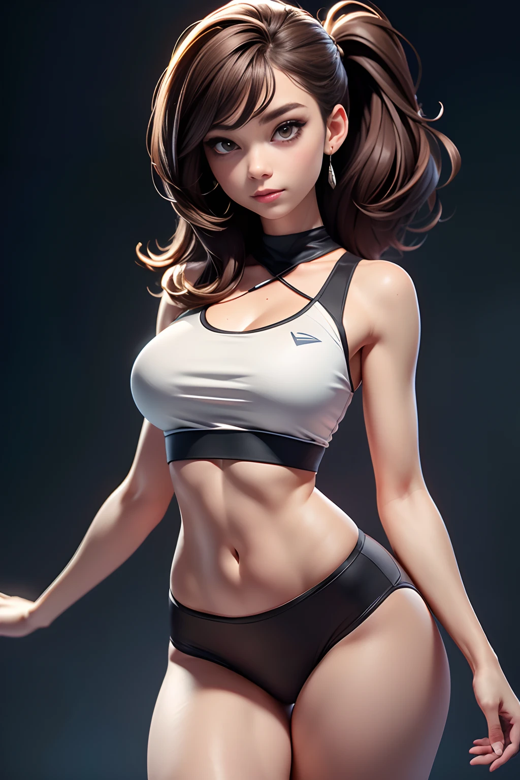 (Solo exhibition), (a detailed full-body RAW photo of a girl), (tmasterpiece:1.0), (best qualtiy:1.4), (超高分辨率:1.2), (realisticlying:1.4), 8K分辨率, a Canon EOS R5, 50 millimeters, absurderes, Hyper-detailing, (20yr old), Sharp focus, cinmatic lighting, Detailed beautiful face, (putting makeup on:1.2), (ulzang-6500-v1.1), Petite figure, detailed skin textures, paleskin, a flat chest, (Slimming and bodybuilding:1.3), thigh gap, Delicate brown hair,sweltering heat,Open your hands,Pick up your clothes,((wiping sweat))、(Very messy hair:1.5),ssmile,(Sports bra,sport leggings:1.4),realistic glittering skin,(perspired:1.45),Slim waist,Tempting,ssmile,