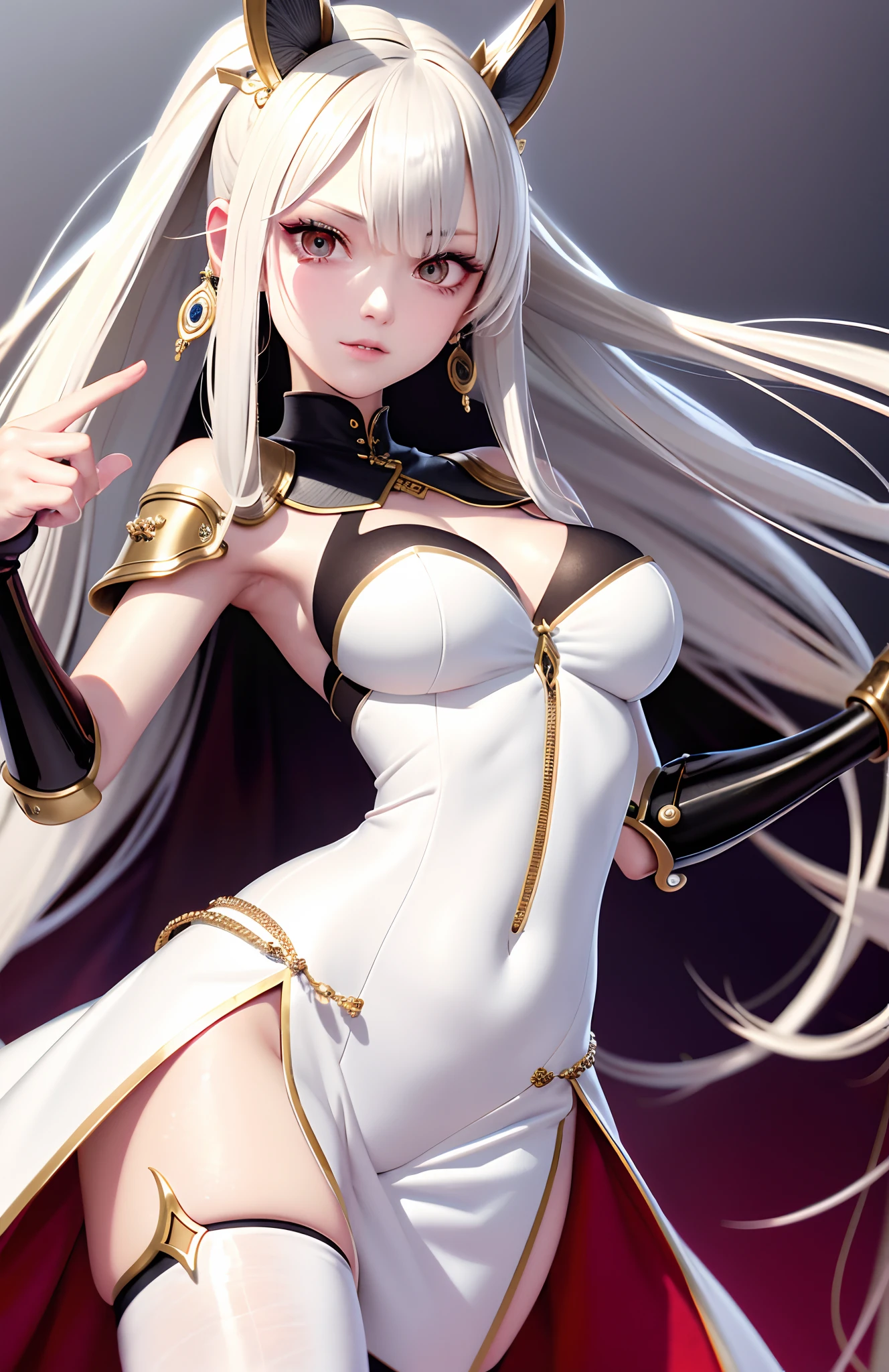 optimum,tmasterpiece,A high resolution,best qualtiy,hyper HD,super detailing,Award-Awarded,16k,独奏,(The upper part of the body),anatomy correct,Beautiful steampunk girl,Lady Knight,cute face,high light,Gradient Beige Hair,Hairline,((Scarlet eyes)),Metal eye patch,long eyelasher,Hanging eye corners,White skin of the,(small boobs),(Slim body),((Sheet metal armor)),((Metal dress)),((Metal arm armor)),(),ear studs,(neck rings),(Metal Material Apparel:1.2)