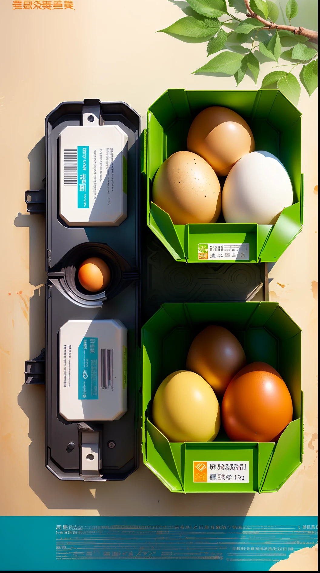 poster for,There are packaging boxes,The product is a local egg,Environmental ecology,Native chicken pattern,Company name: Xinguo Agriculture