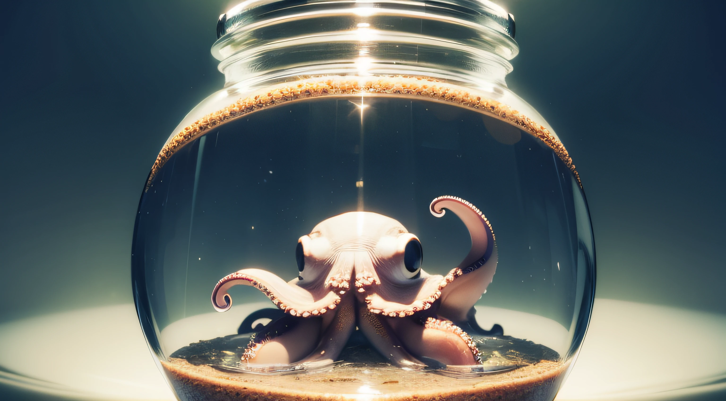 First-person view of an octopus in a glass jar, The perspective of an octopus