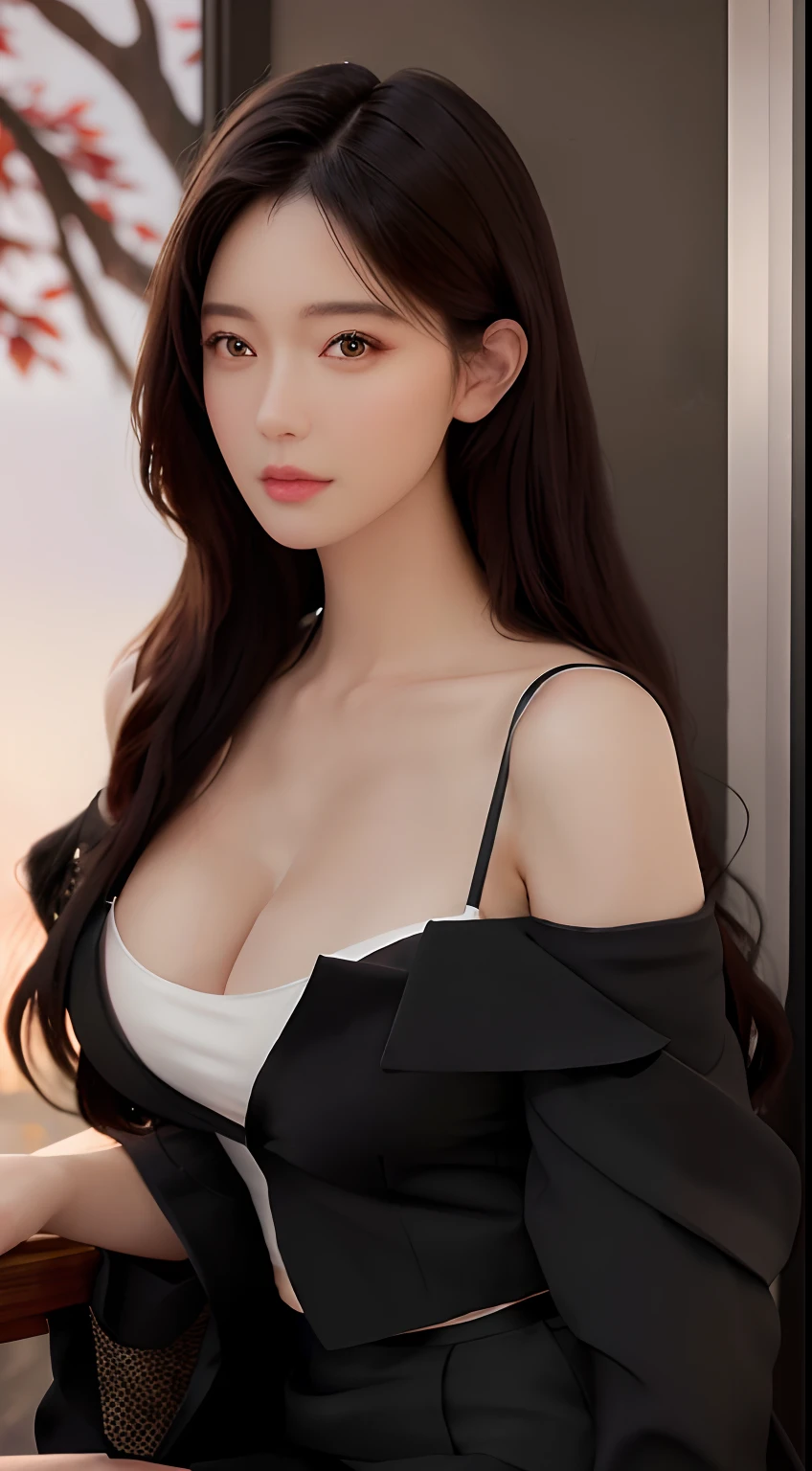 best quality, masterpiece, 2girls, Beautiful face, (photo realistic:1.3), rim lighting, (high detailed skin:1.2), 8k uhd, dslr, high quality, high resolution, 4k, 8k, Bokeh, absurdres, best ratio four finger and one thumb, (realistic:1.3), cute 2girls, wearing black formal blazer, massive breasts, short skirt, office background