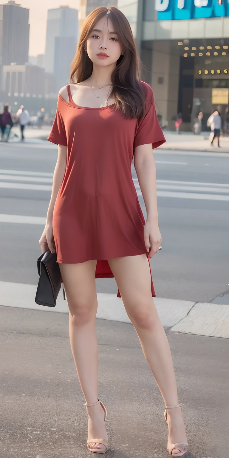 mix4, 20d, solo, long_hair, shirt, dress, high_heels,full_body, look_at_viewer, (8k, RAW photo, highest quality, masterpiece:1.2), (realistic, photorealistic:1.37), professional lighting, photon mapping, radio city, physically based rendering,