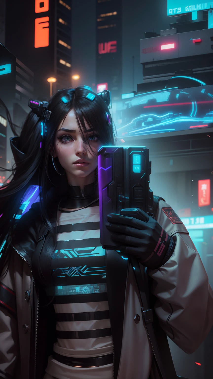 Change background cyberpunk beautiful girl, realistic face,8k, ultra realistic.