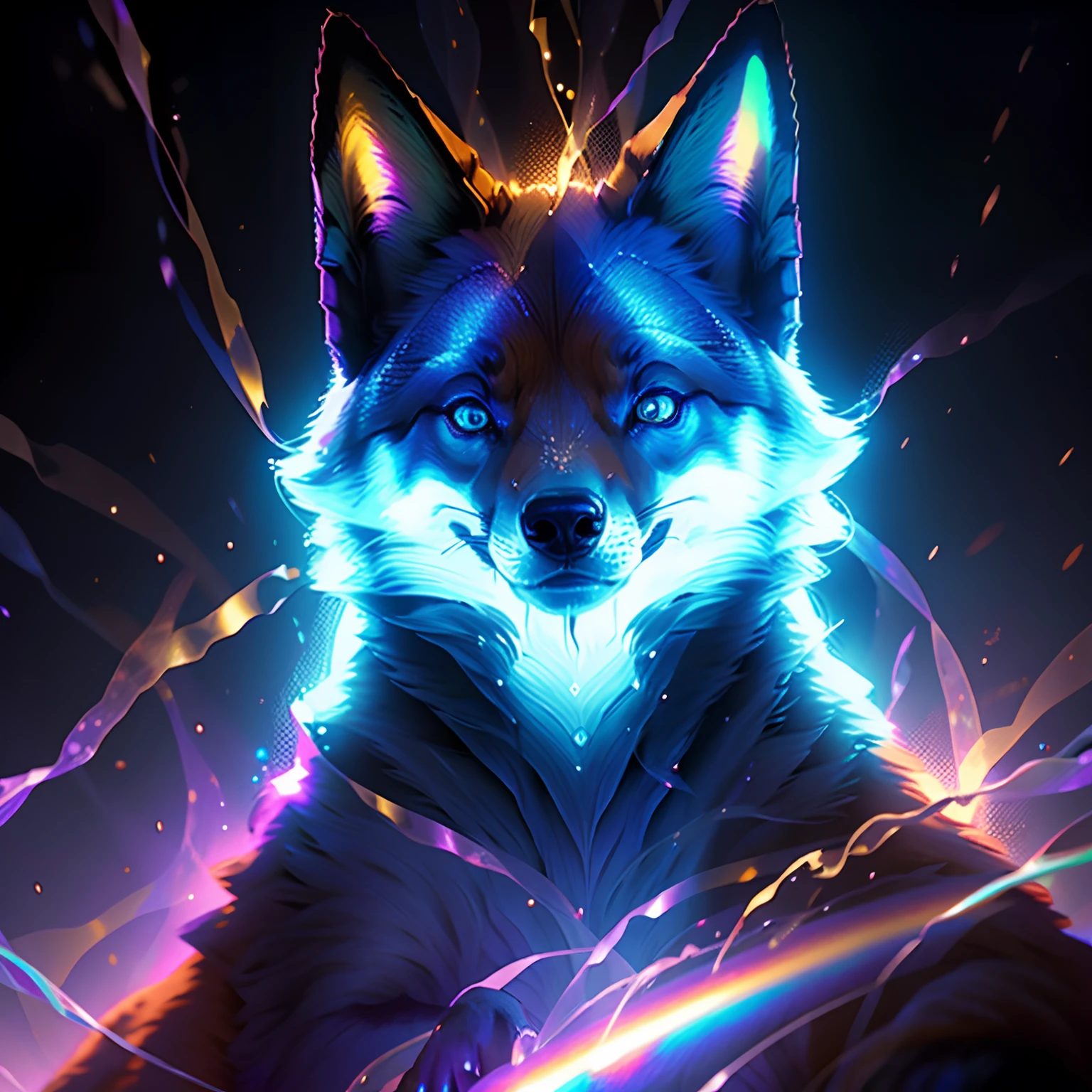 Fox with fantastic iridescent effect, multicolorido, 8k ,