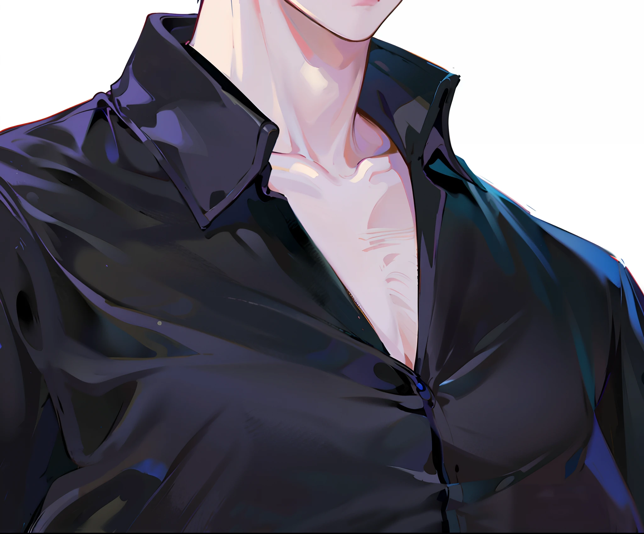 Black shirt，The neckline is open