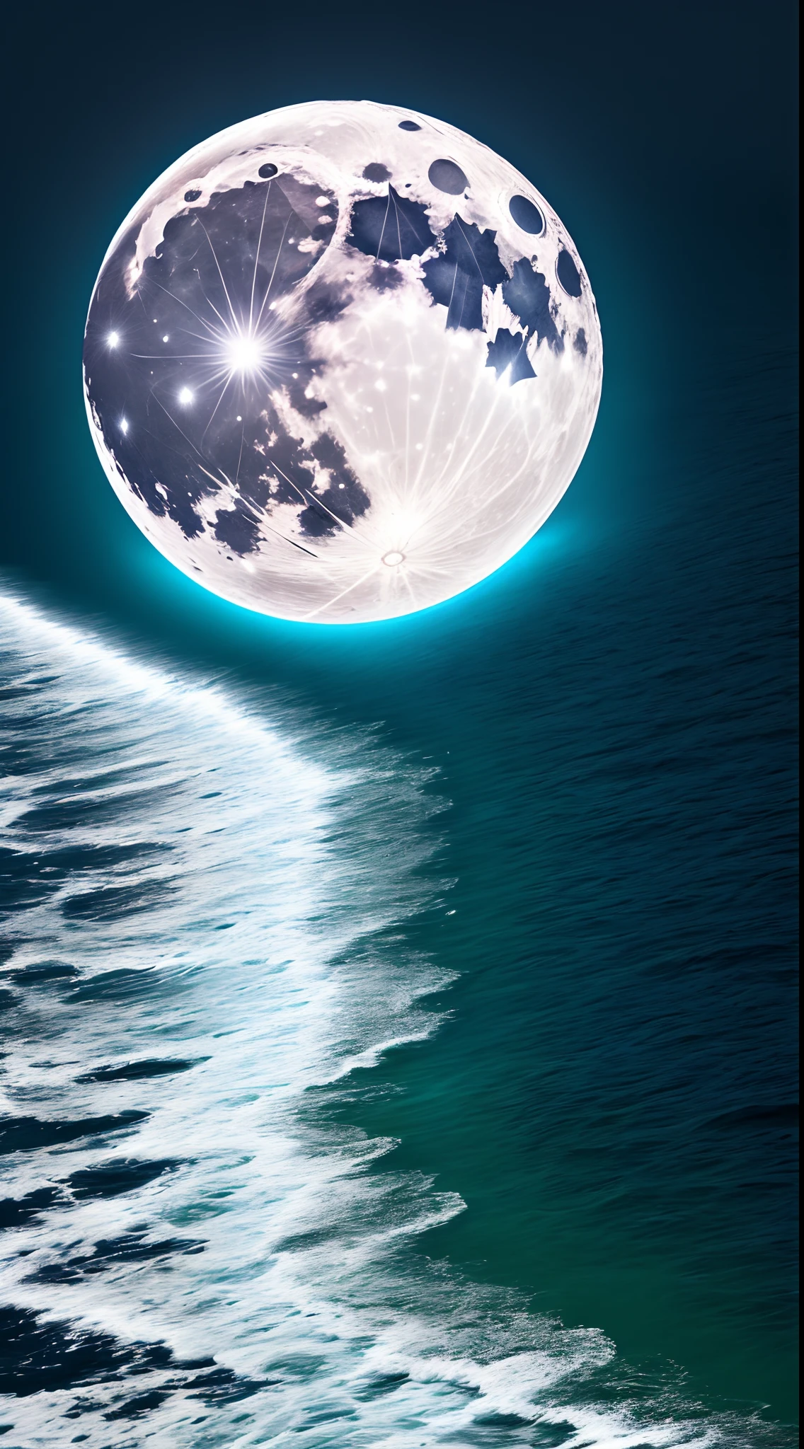 winning artwork,extreme beautiful,8k wallpaper,White Moon,perfect compositions,Shocking months,the sea