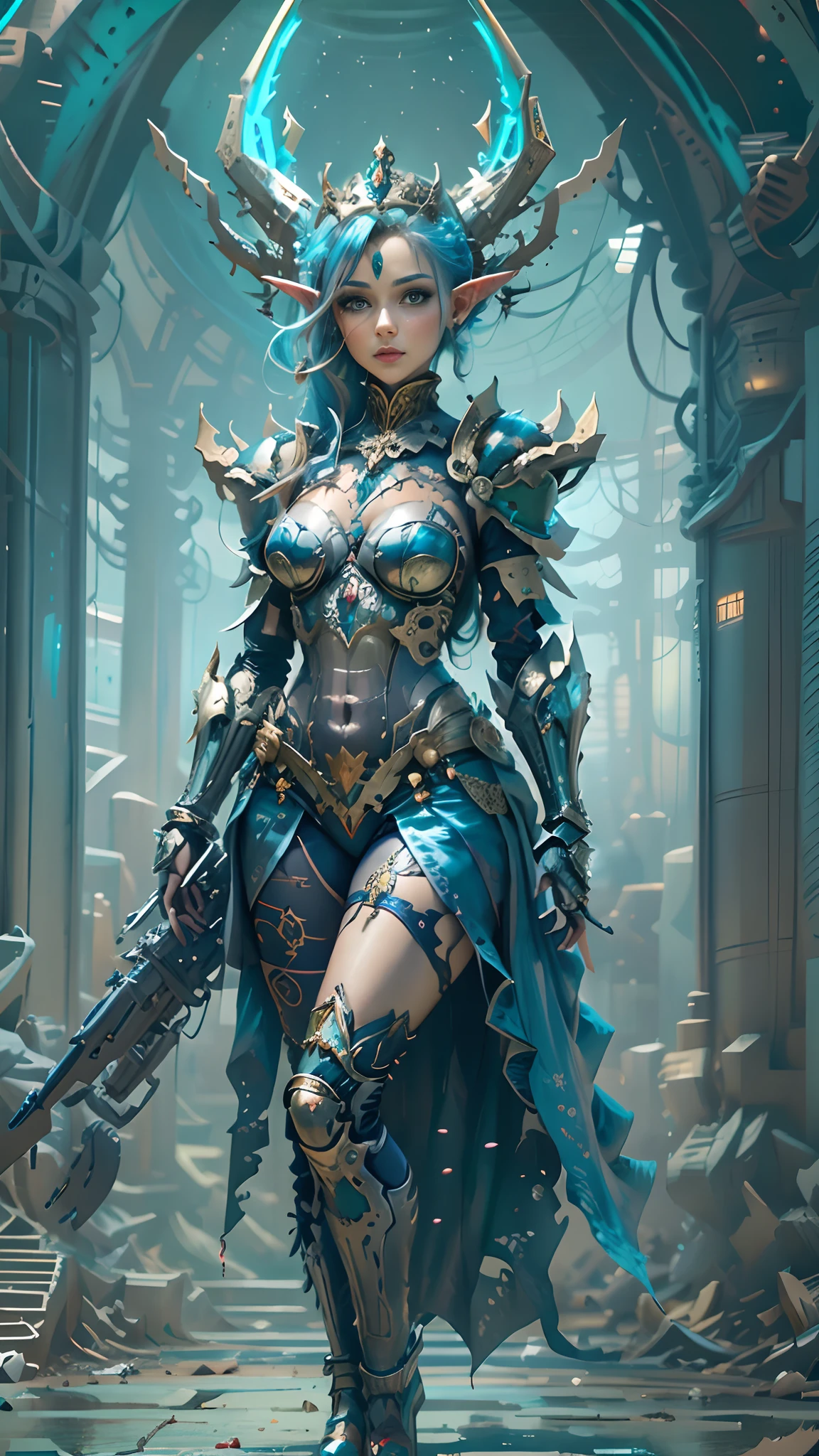(((glowing blue eyes))), perfect face, perfect body, small breasts, ((pale skin)), soldier in a steampunk world, gears, steam engines