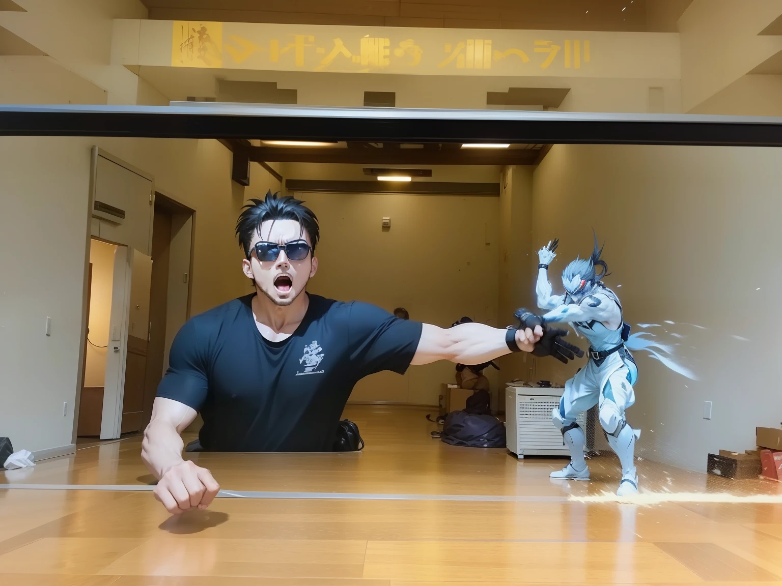 (Cool anime characters+Stimulating movements:1.2),Unique image design,Intense battle scenes, Intense light and shadow effects,High-quality detailed depiction.