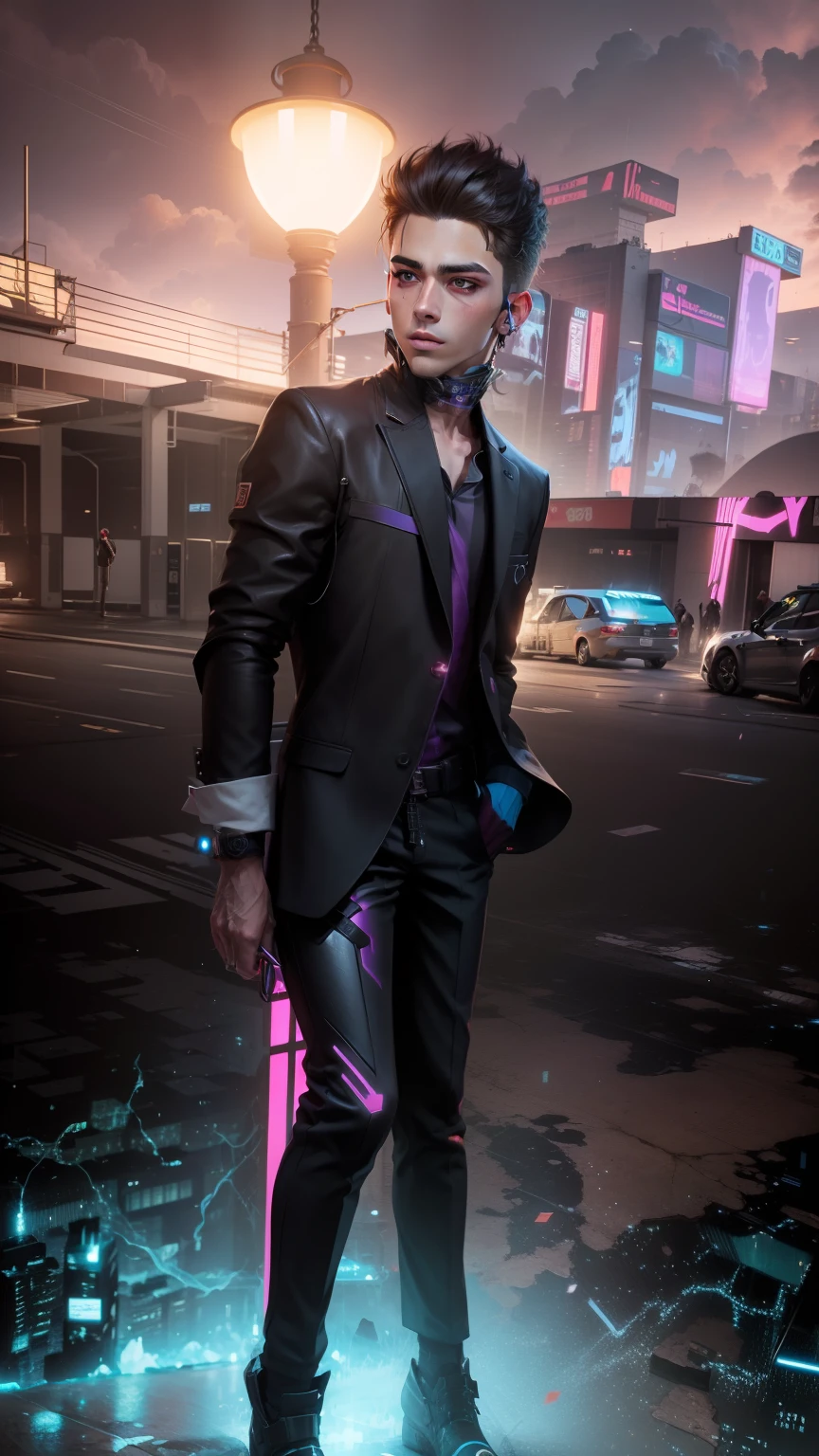 Change background cyberpunk handsome boy, realistic face, 8K, ultra