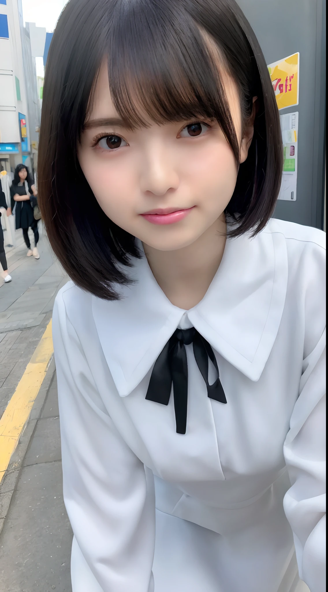 ((Best Quality, 8K, Masterpiece: 1.3)), Focus: 1.2, Perfect Body Beauty: 1.4, ((Layered Haircut, Breasts: 1.2)), (Rain, Street:1.3), School Uniform, Highly Detailed Face and Skin Texture, Fine Eyes, Double Eyelids, Whitened Skin, Long Hair, (Shut Up: 1.3), Smile