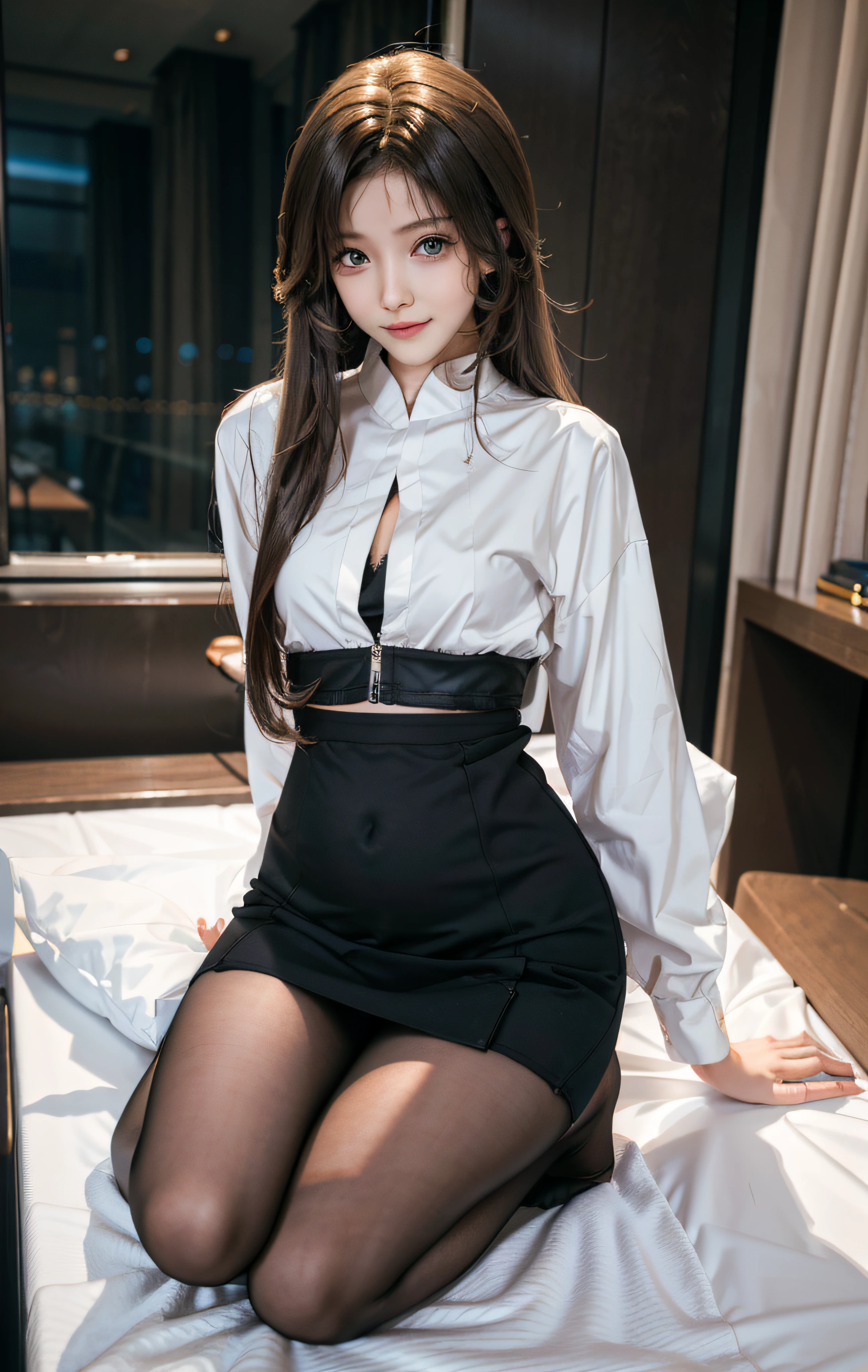 tmasterpiece, 1 beutiful girl, Detailed eyes, Swollen eyes, Best quality at best, 超A high resolution, (Realistis: 1.4), RAW photogr, cinmatic lighting, ssmile, a asian beauty, Korea, Ren, Super beautiful, Small young face, Beautiful skins, busty figure, cyber punk perssonage(hyper realisitc), (illustratio), (A high resolution), (8K), (The is very detailed), (Most Best Illustration), (ultra-detailliert), (the wallpaper), (详细的脸), audience looking, finely detailled, deep shading, low tune, pureerosfaceace_V1,happy grin, long whitr hair, 46-point diagonal bangs,(Pregnant abdomen:0.85),(full body pov:1.2),