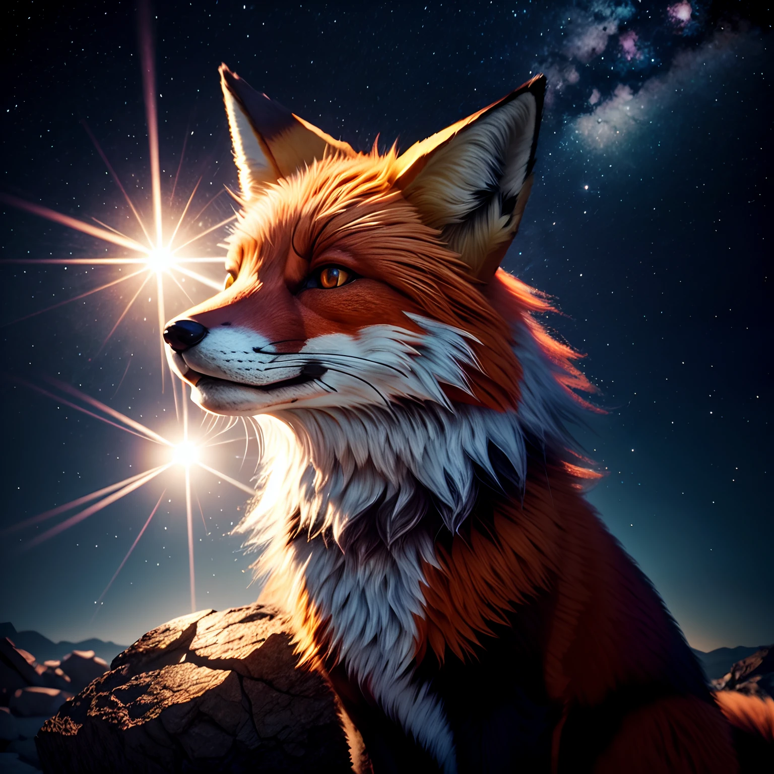 Fox Head,Fogo e estrelas,DBLX, Reflexo da lente, Volumetric lighting, Hasselblad, extremamente detalhado