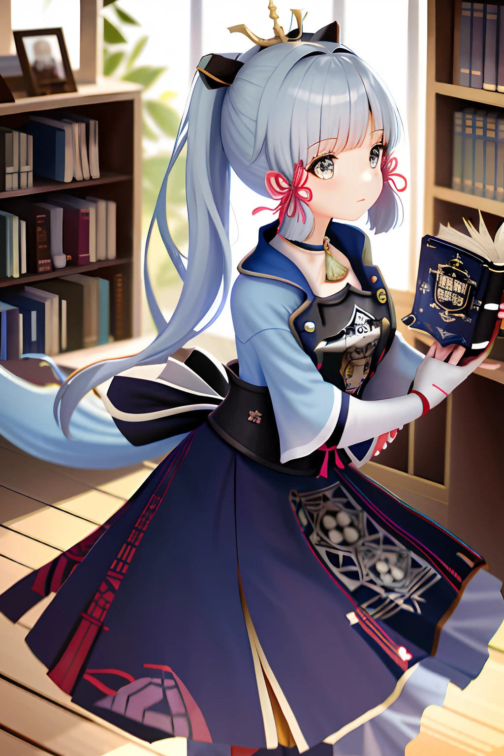 (Books next to girls、Cute corgi)