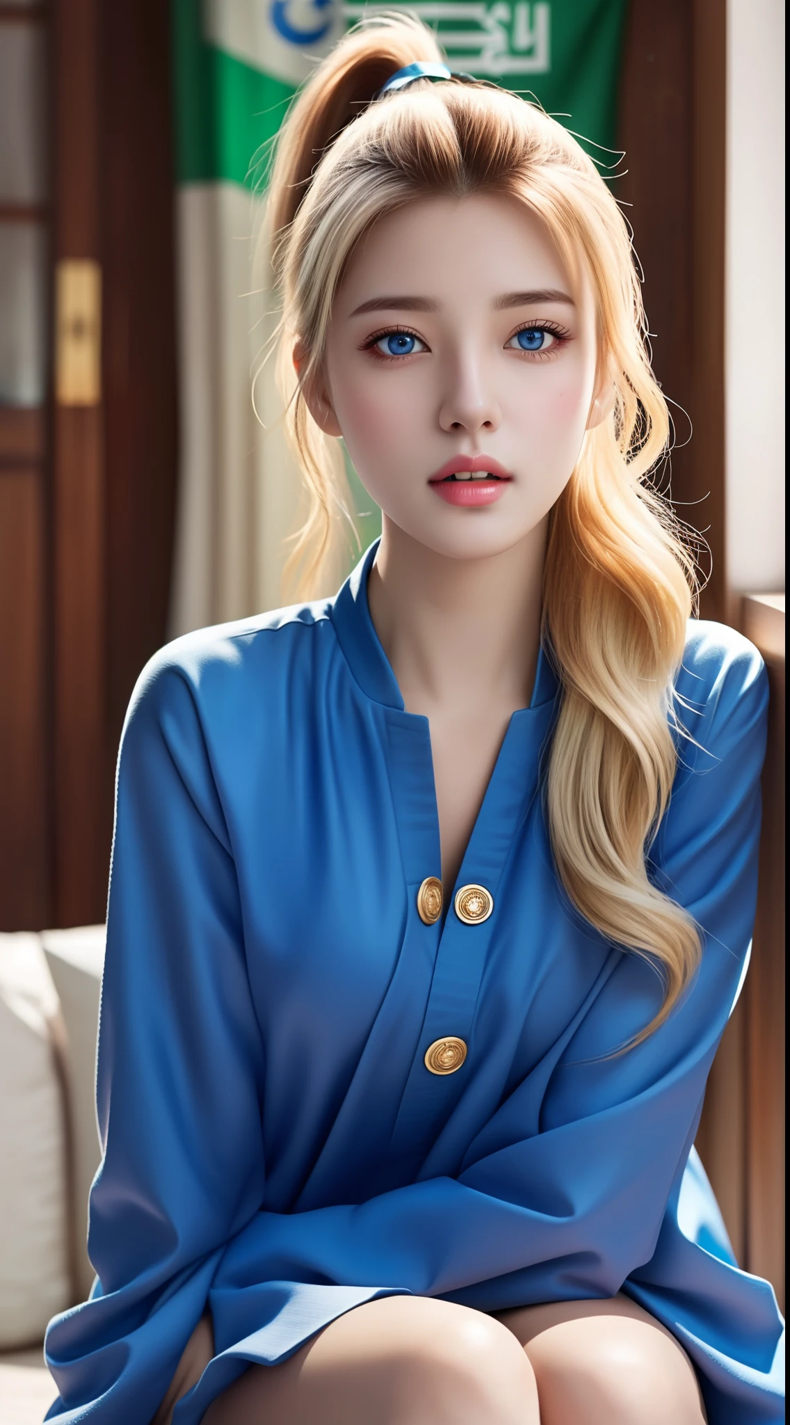 (hyperrealistic), (illustration), (high resolution), (8K), (extremely detailed), (best illustration), (beautiful detailed eyes), (best quality), (ultra-detailed), (masterpiece), (wallpaper), (photorealistic:1.4), (natural light), (rim lighting), (detailed face), high detailed realistic asian skin texture, anatomically correct, solo, 1 girl, (high detailed realistic long wavy white hair:1.35), (ponytail contorted:1.4), heterochromic eyes, (detailed blue eyes), small moles under the eyes, (realistic big breasts:1.5), long legs, tight abs, dynamic pose, sport bra, korean winter jacket, (upon body from head to thighs:1.4), (Beautiful Cute Pakistani Woman:1.55)