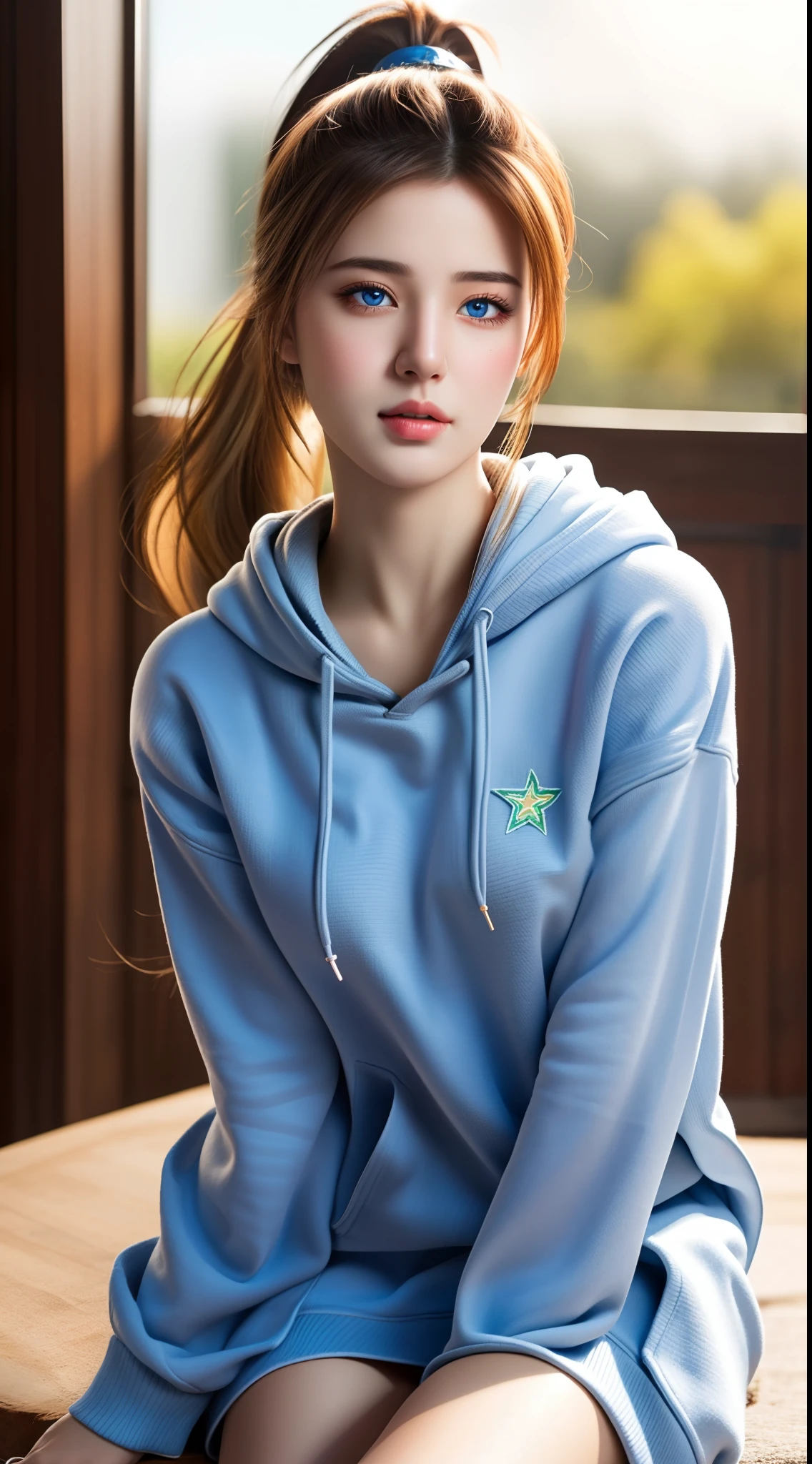 (hyperrealistic), (illustration), (high resolution), (8K), (extremely detailed), (best illustration), (beautiful detailed eyes), (best quality), (ultra-detailed), (masterpiece), (wallpaper), (photorealistic:1.4), (natural light), (rim lighting), (detailed face), high detailed realistic asian skin texture, anatomically correct, solo, 1 girl, (high detailed realistic long wavy white hair:1.35), (ponytail contorted:1.4), heterochromic eyes, (detailed blue eyes), small moles under the eyes, (realistic big breasts:1.5), long legs, tight abs, dynamic pose, (winter hoodie:1.2), (upon body from head to thighs:1.4), (Beautiful Cute Pakistani Woman:1.55)