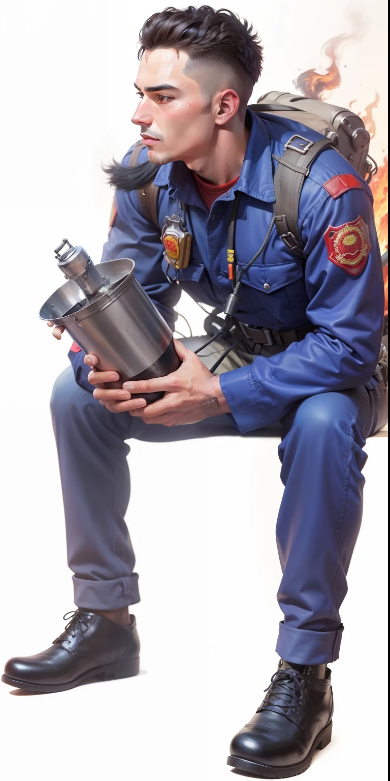 Make my image into a Fire fighter, oil painting