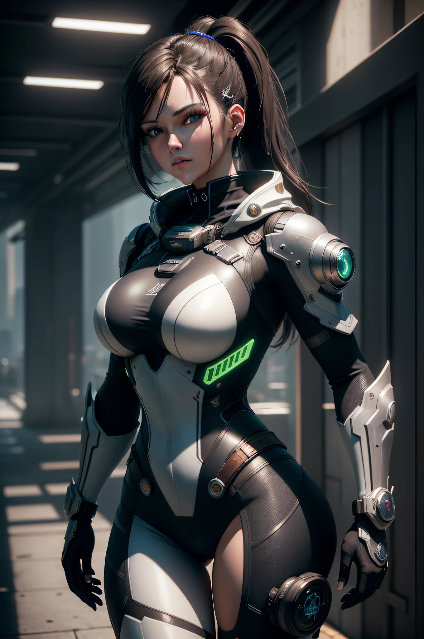 ((Best Quality)), ((Masterpiece)), (Very detailed: 1.3), 3D, Beautiful (Cyberpunk: 1.3) Female hacker, thick hair, half rotten body, half rotten face, big breasts, thin waist, plump buttocks, wearing a red special combat suit, showing one thigh and one arm, showing shoulders, operating computer terminals, head-mounted displays, computer servers, LCD screens, fiber optic cables, company logo, HDR (High Dynamic Range), ray tracing, NVIDIA RTX , Super Resolution, Unreal 5, Subsurface Scattering, PBR Textures, Post-processing, Anisotropic Filtering, Depth of Field, Maximum Clarity and Acutance, Multi-Layer Textures, Albedo and Highlight Mapping, Surface Shading, Accurate Simulation of Light-Material Interactions, Perfect Proportions, Octane Rendering, Two-tone Lighting, Low ISO, White Balance, Rule of Thirds, Wide Aperture, 8K RAW, High Efficiency Subpixels, Subpixel Convolution, Glowing Particles,