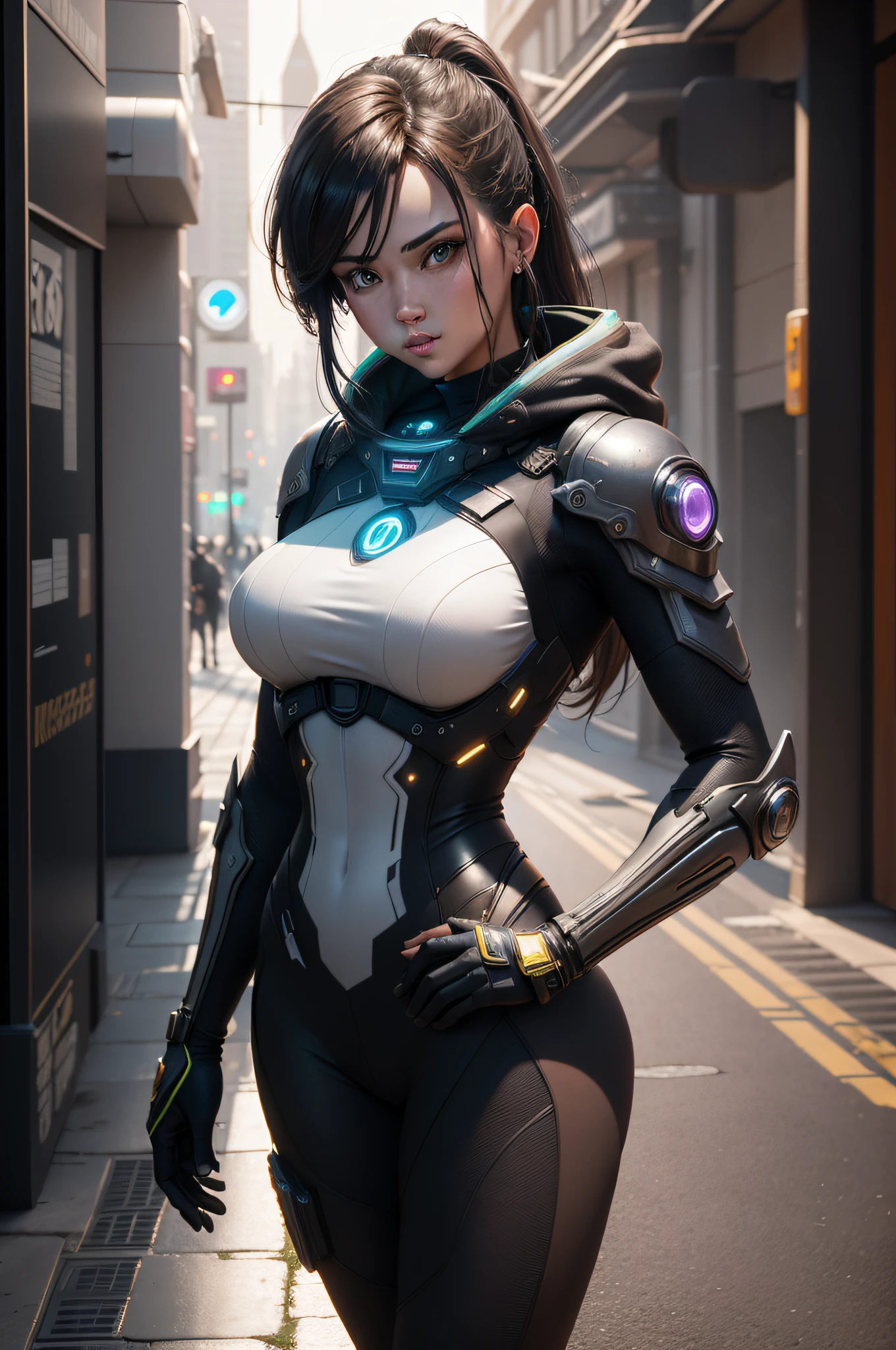 (Best quality)), ((masterpiece)), (detailed:1.4), 3D, an image of a beautiful cyberpunk female,HDR (High Dynamic Range),Ray Tracing,NVIDIA RTX,Super-Resolution,Unreal 5,Subsurface scattering,PBR Texturing,Post-processing,Anisotropic Filtering,Depth-of-field,Maximum clarity and sharpness,Multi-layered textures,Albedo and Specular maps,Surface shading,Accurate simulation of light-material interaction,Perfect